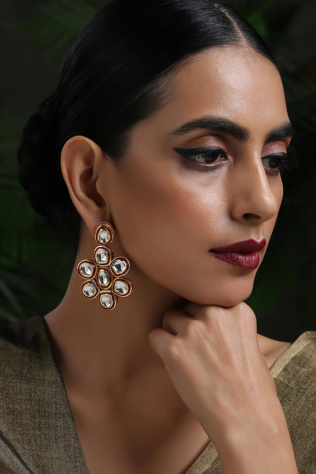 Floral Kundan Embellished Studs