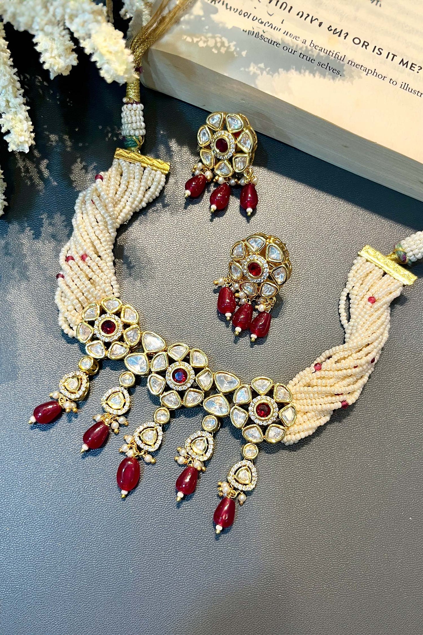 Polki Embellished Choker Necklace Set
