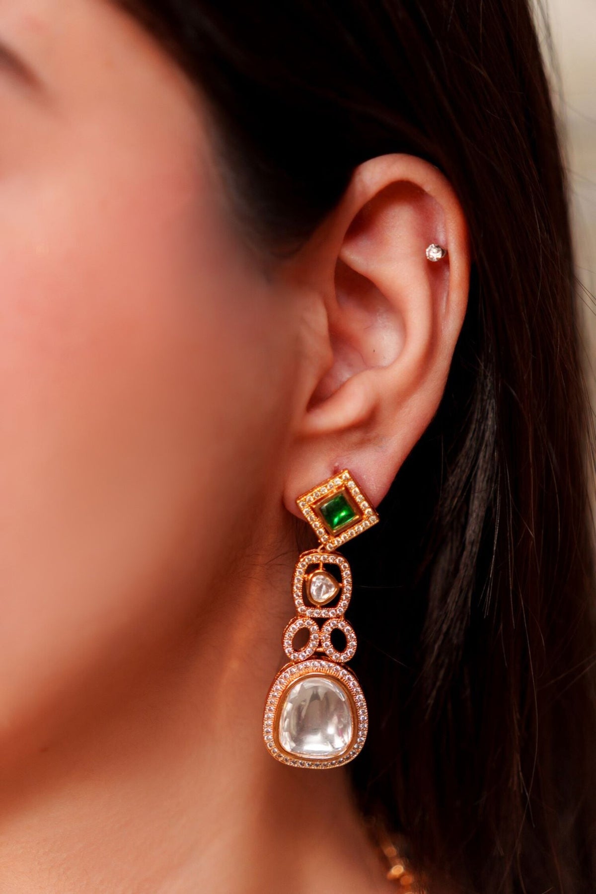 Geometric Polki Studded Necklace Set