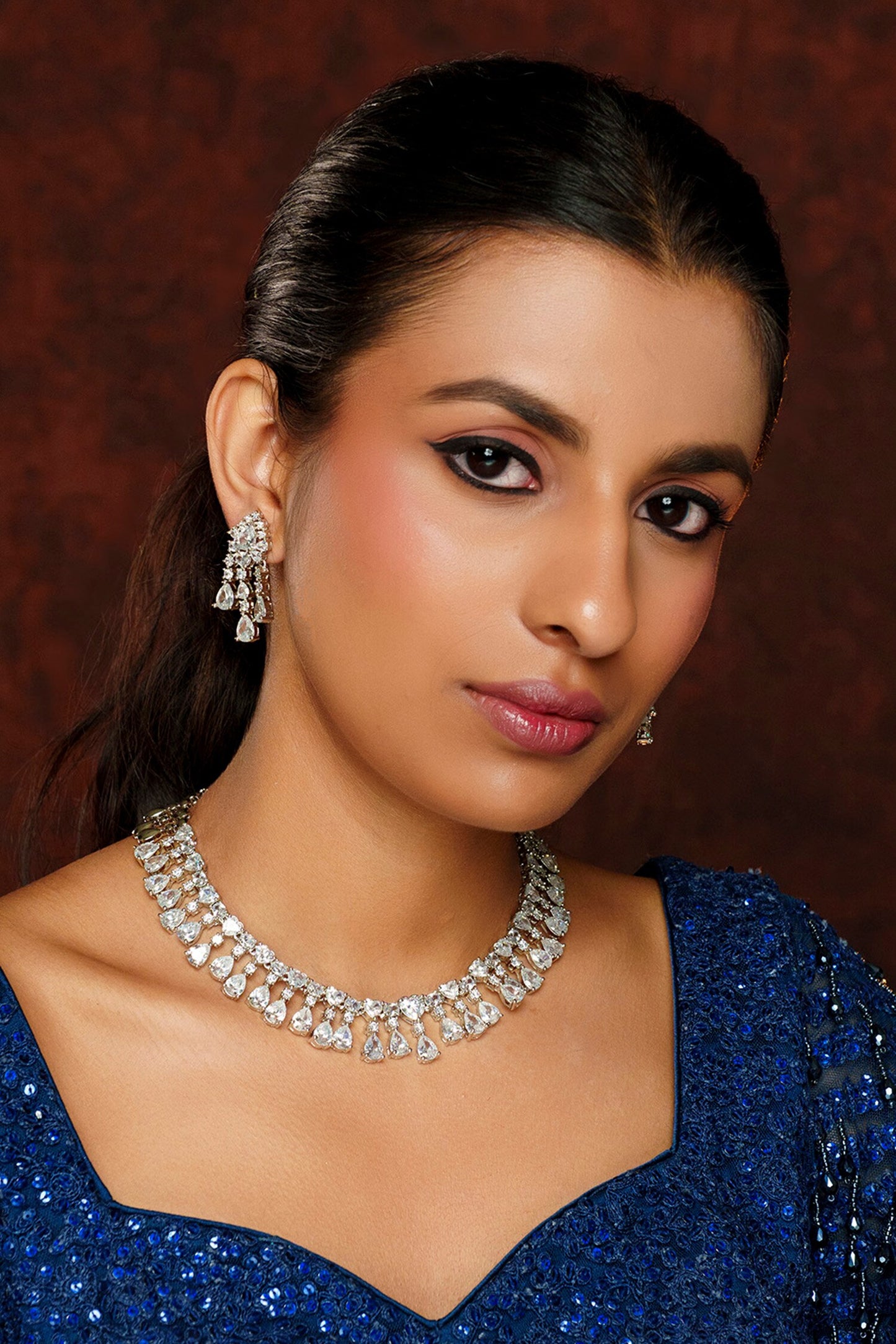 Diamond Geometric Drop Necklace Set