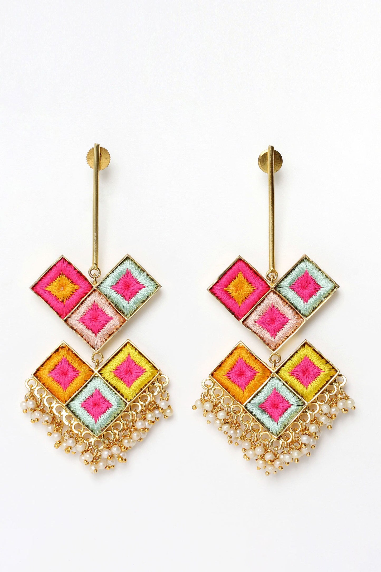 Multicolored Thread Embroidered Dangler Earrings