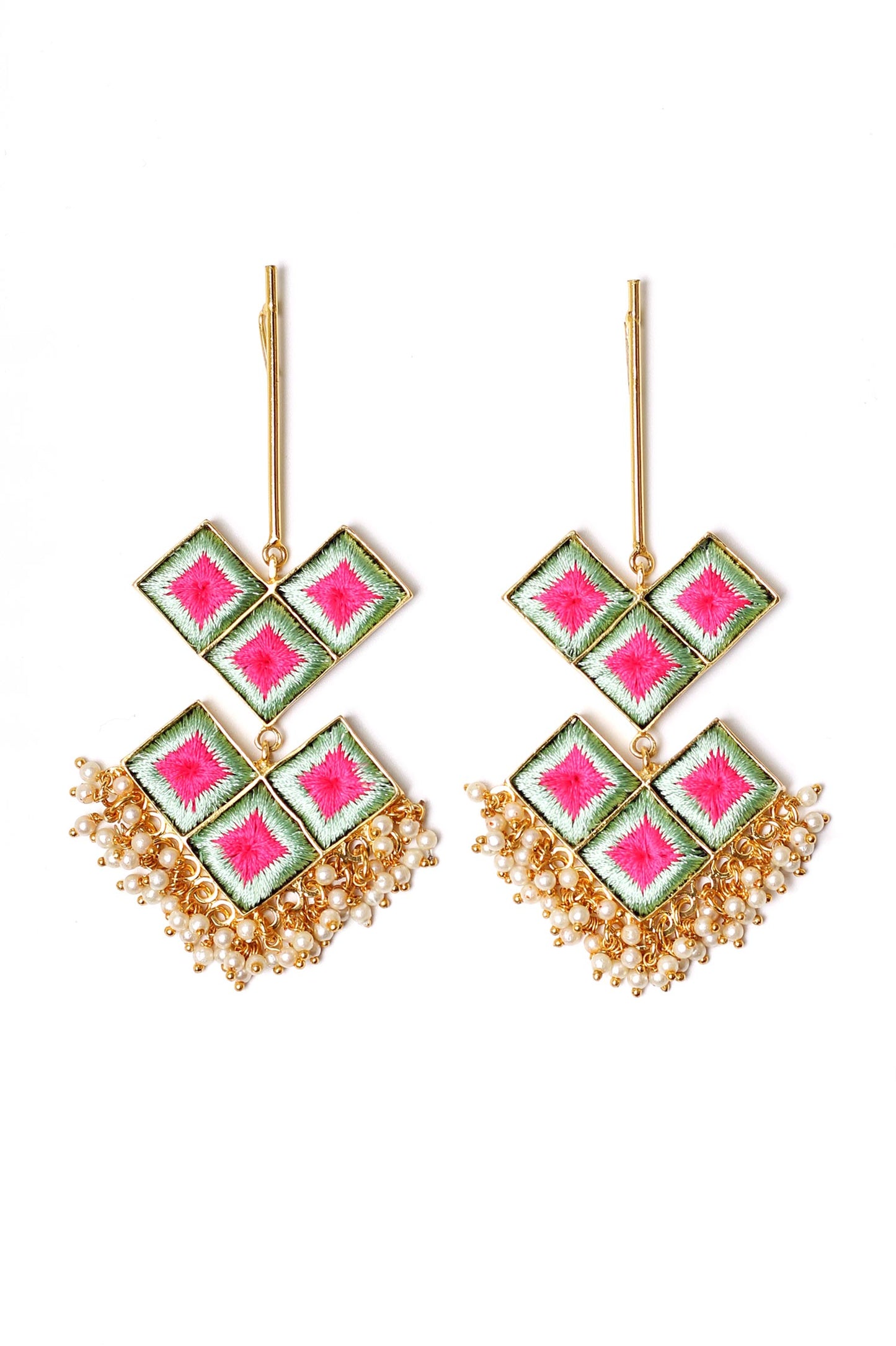 Lotus Geometric Embroidered Earrings
