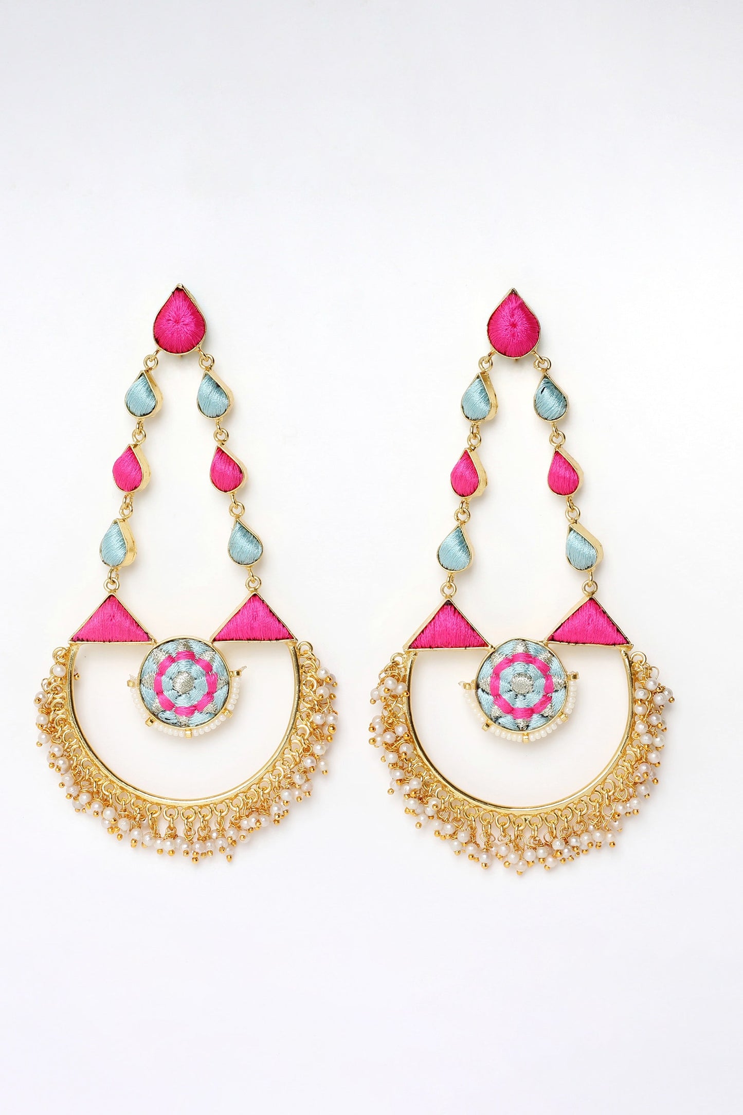 Thread Embroidered Bali Drop Earrings