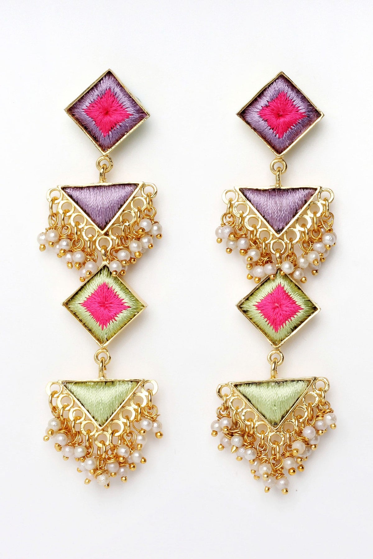 Opal Hibiscus Embroidered Tiered Earrings