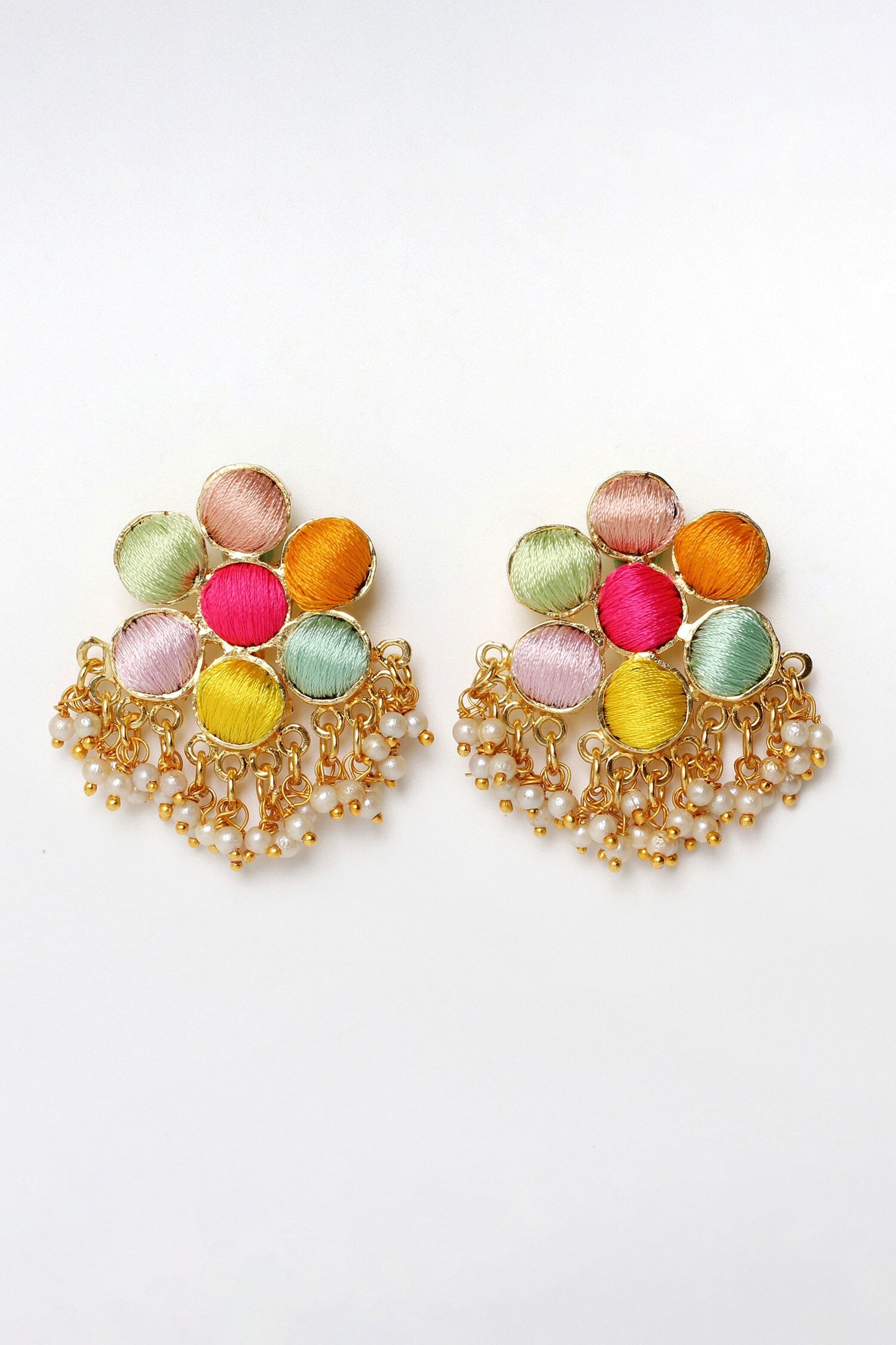Floral Thread Embroidered Stud Earrings