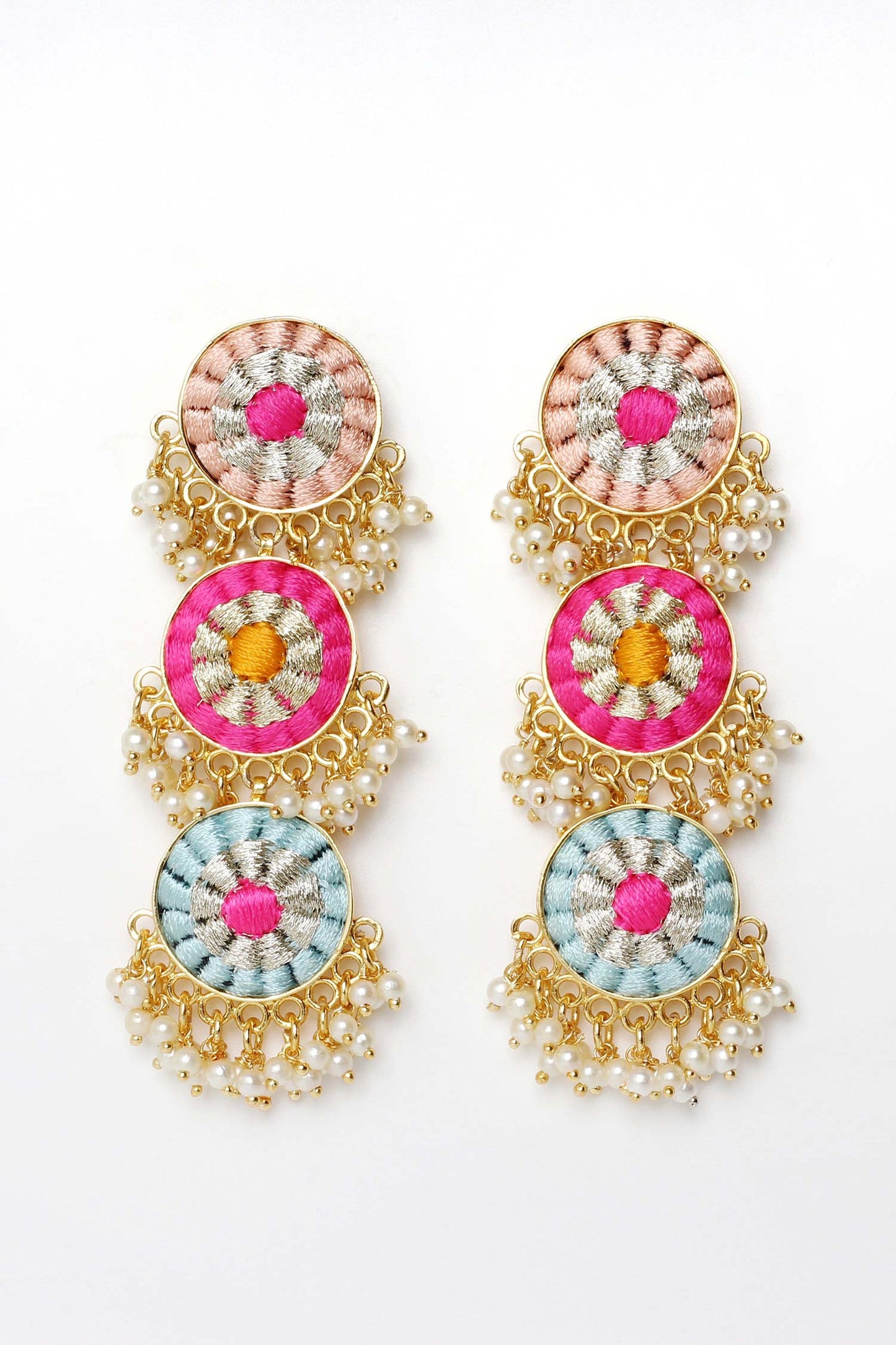 3 Tier Zari Circular Dangler Earrings