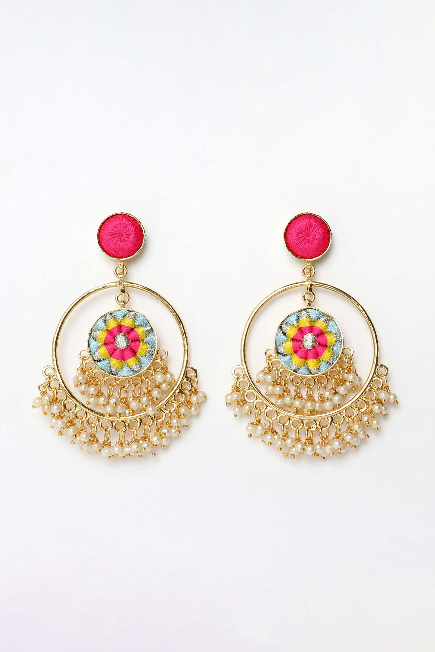 Lotus Thread Embroidered Earrings
