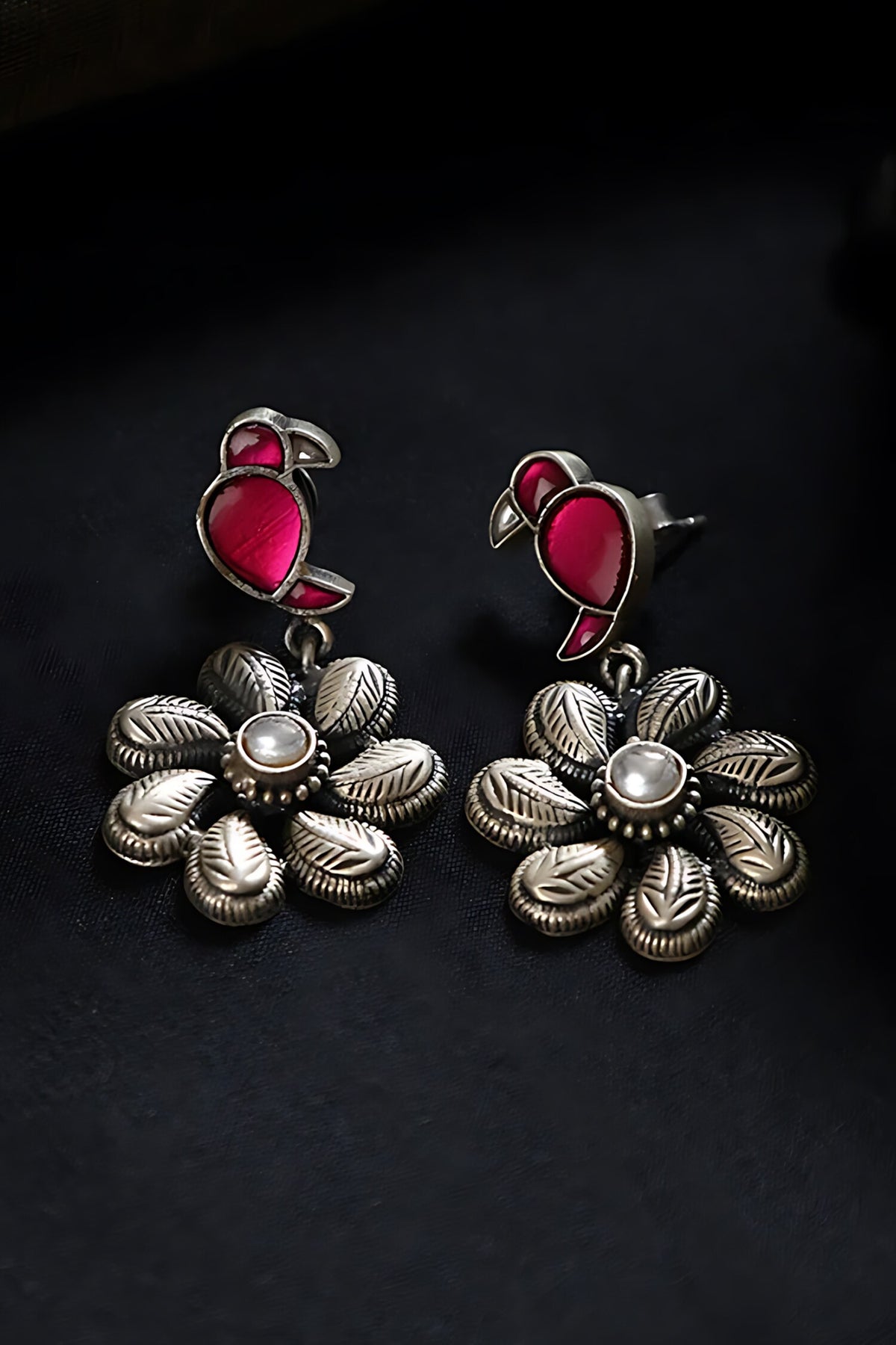 Kundan Studded Bird Floral Earrings