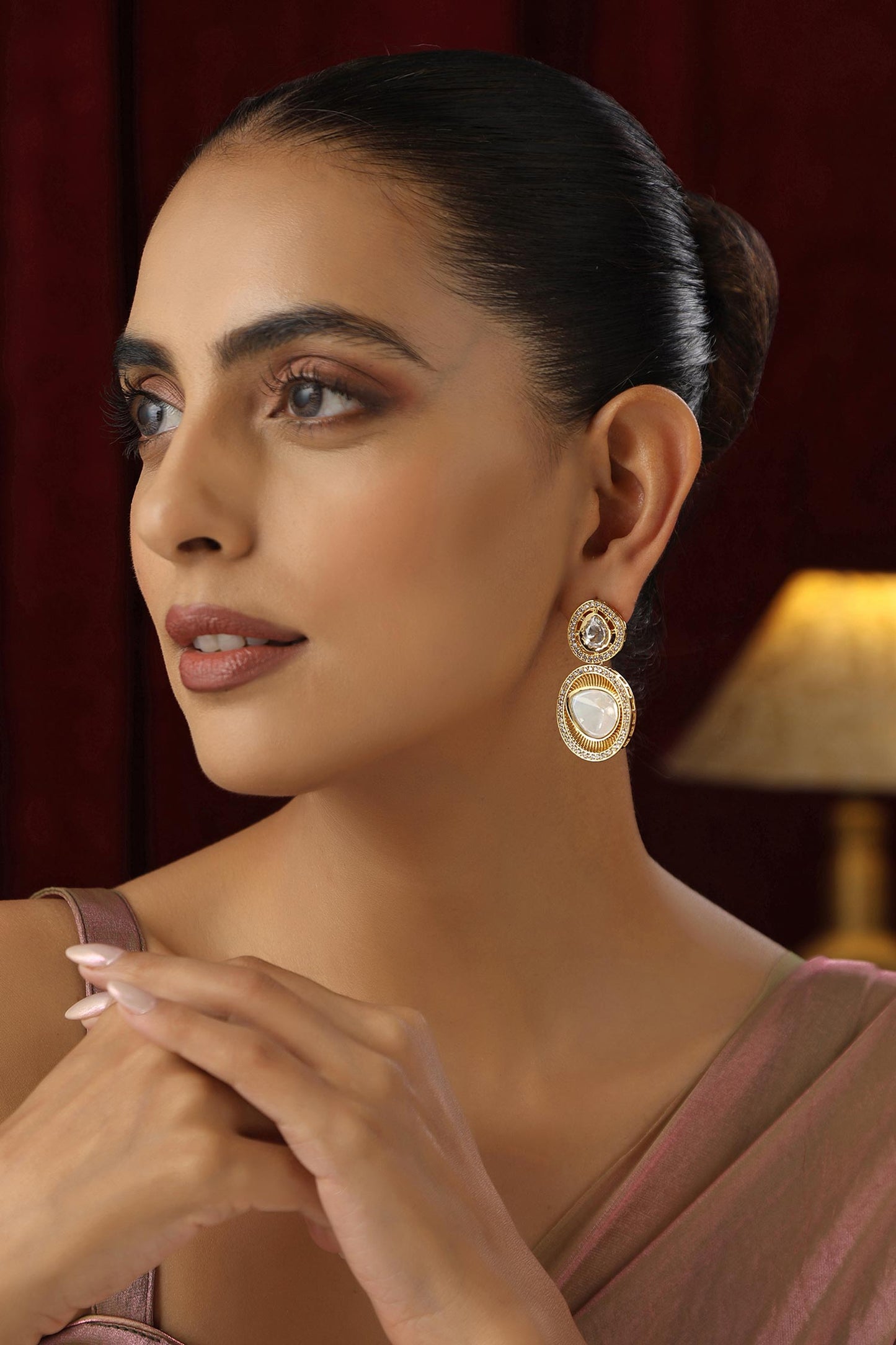 Clear Polki Drop Earrings