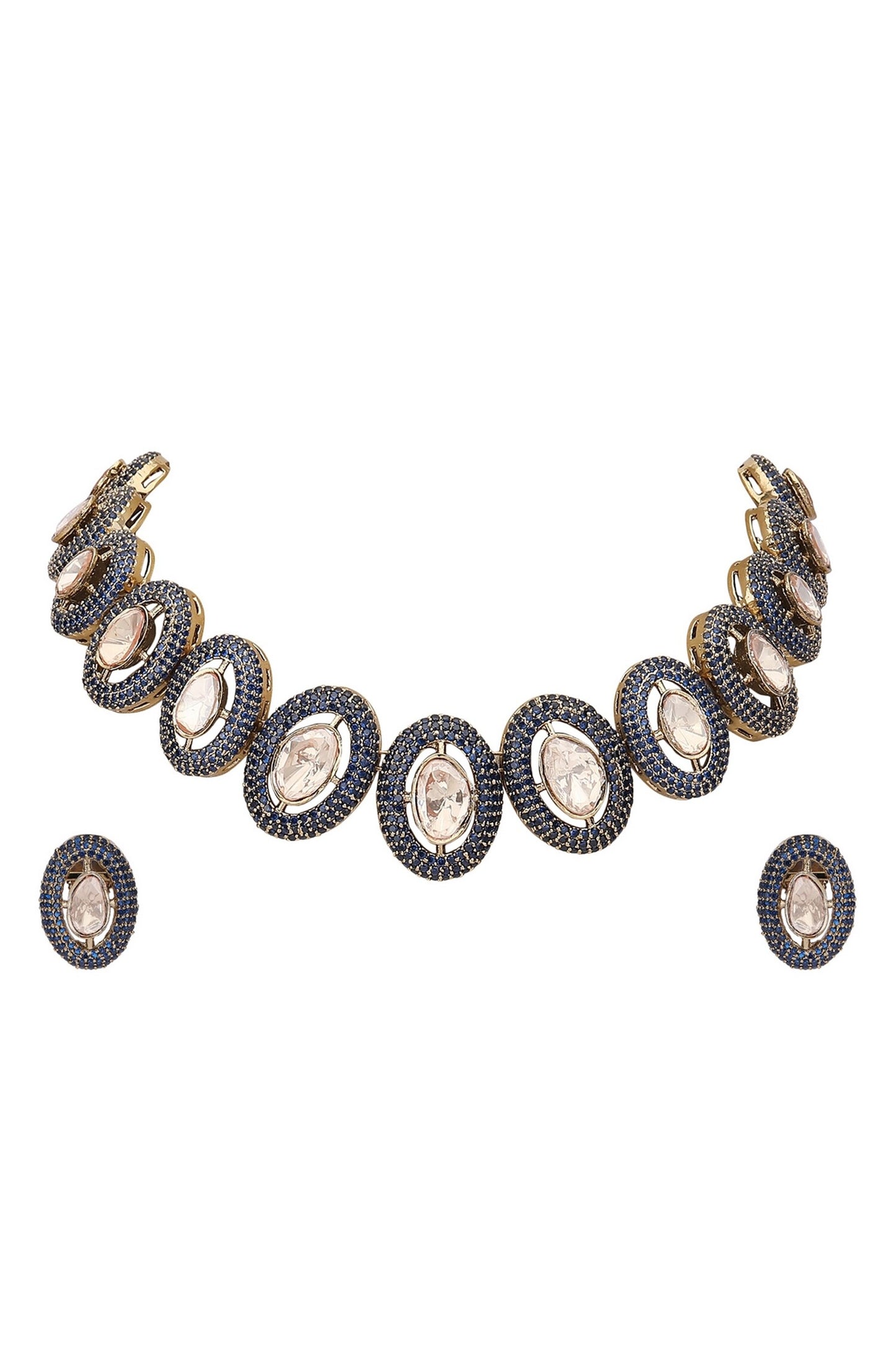 Stone Embellished Oval Necklace Set