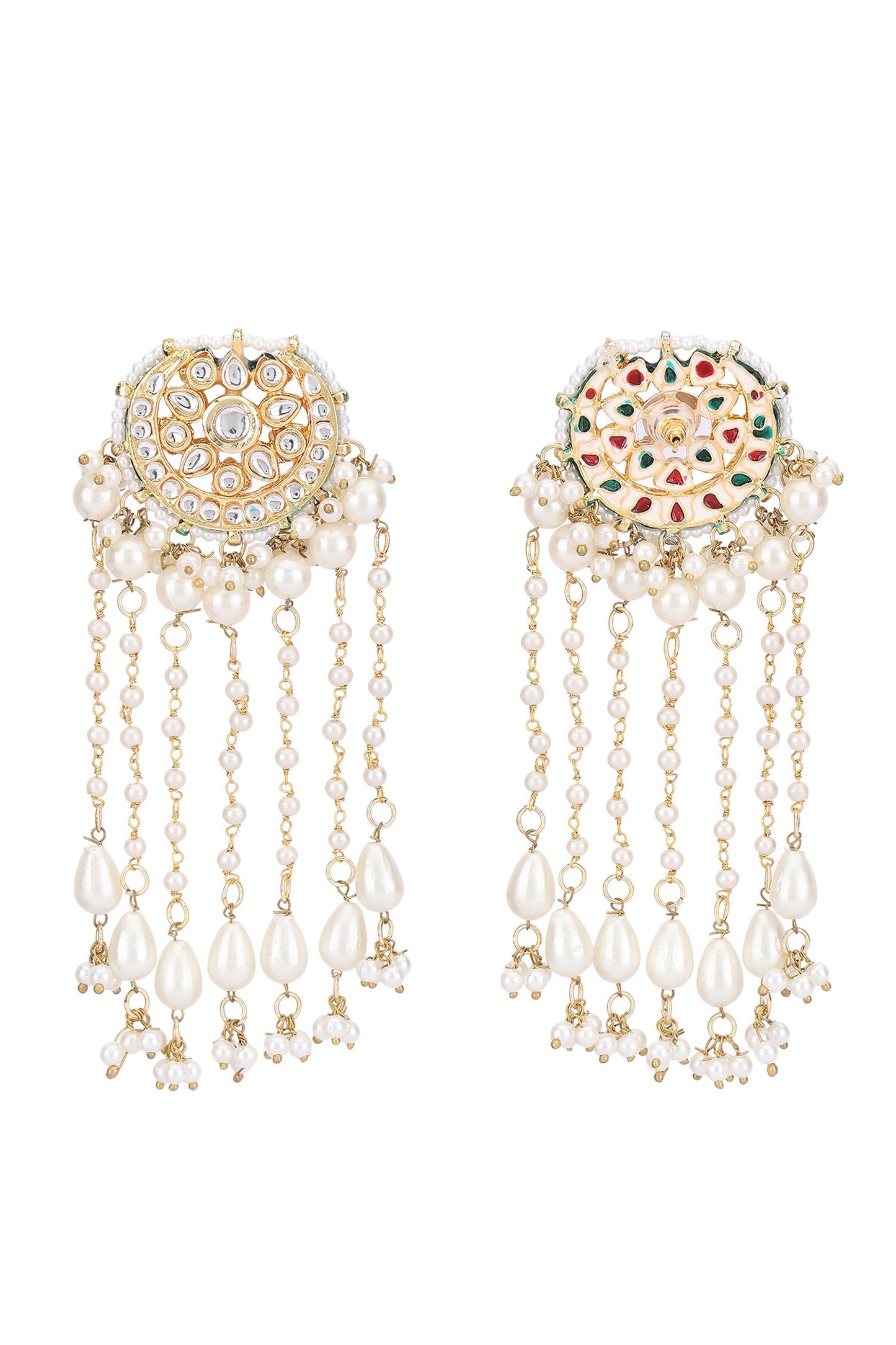 Crystal Studded Crecent Tassel Earrings