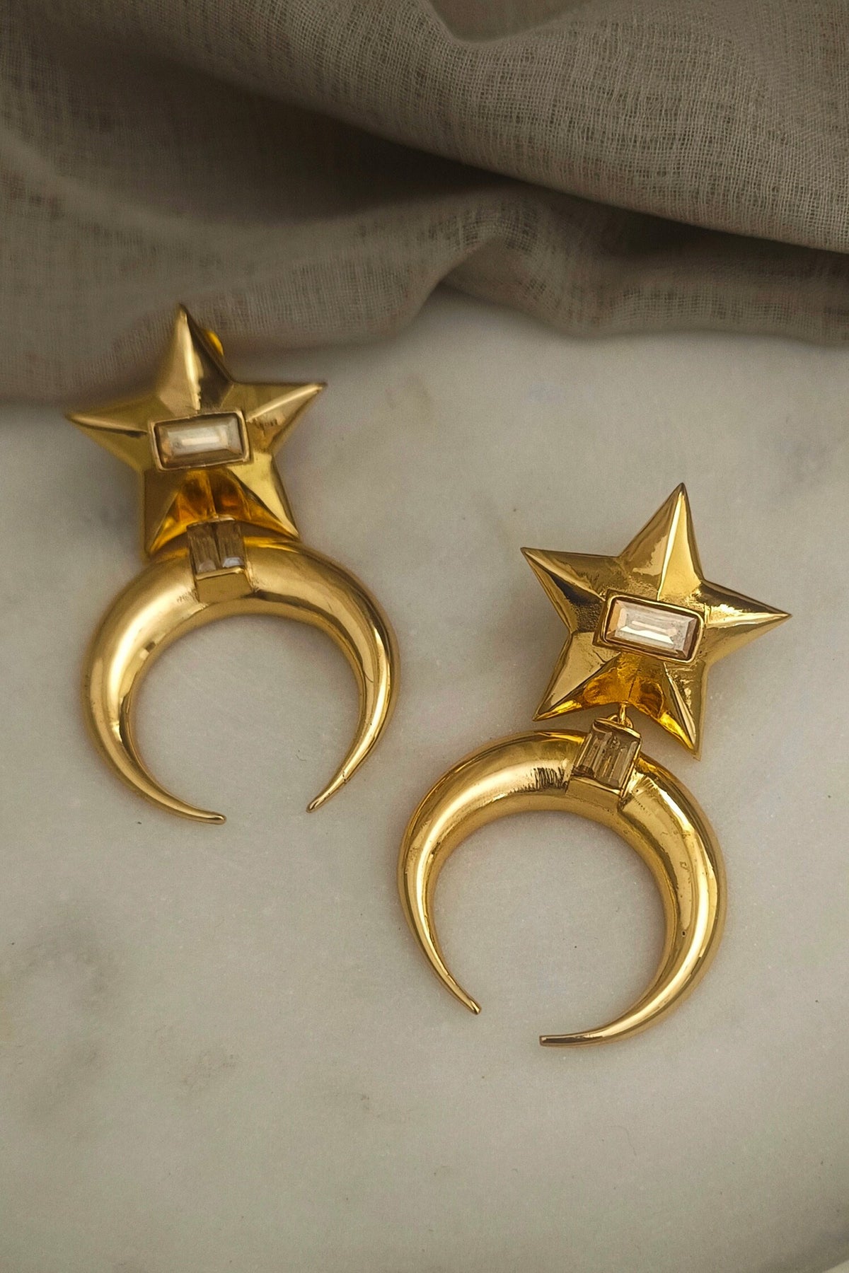Star Moon Shaped Baguette Crystal Embellished Danglers