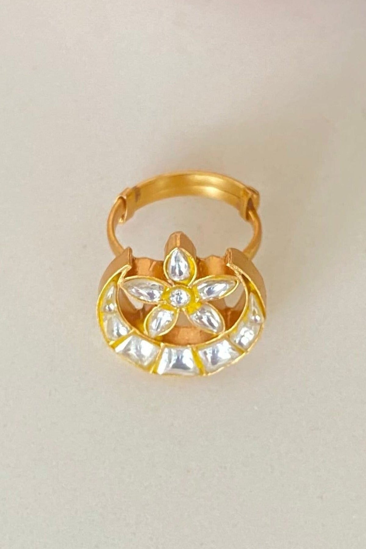 Crescent Bloom Kundan Embellished Ring