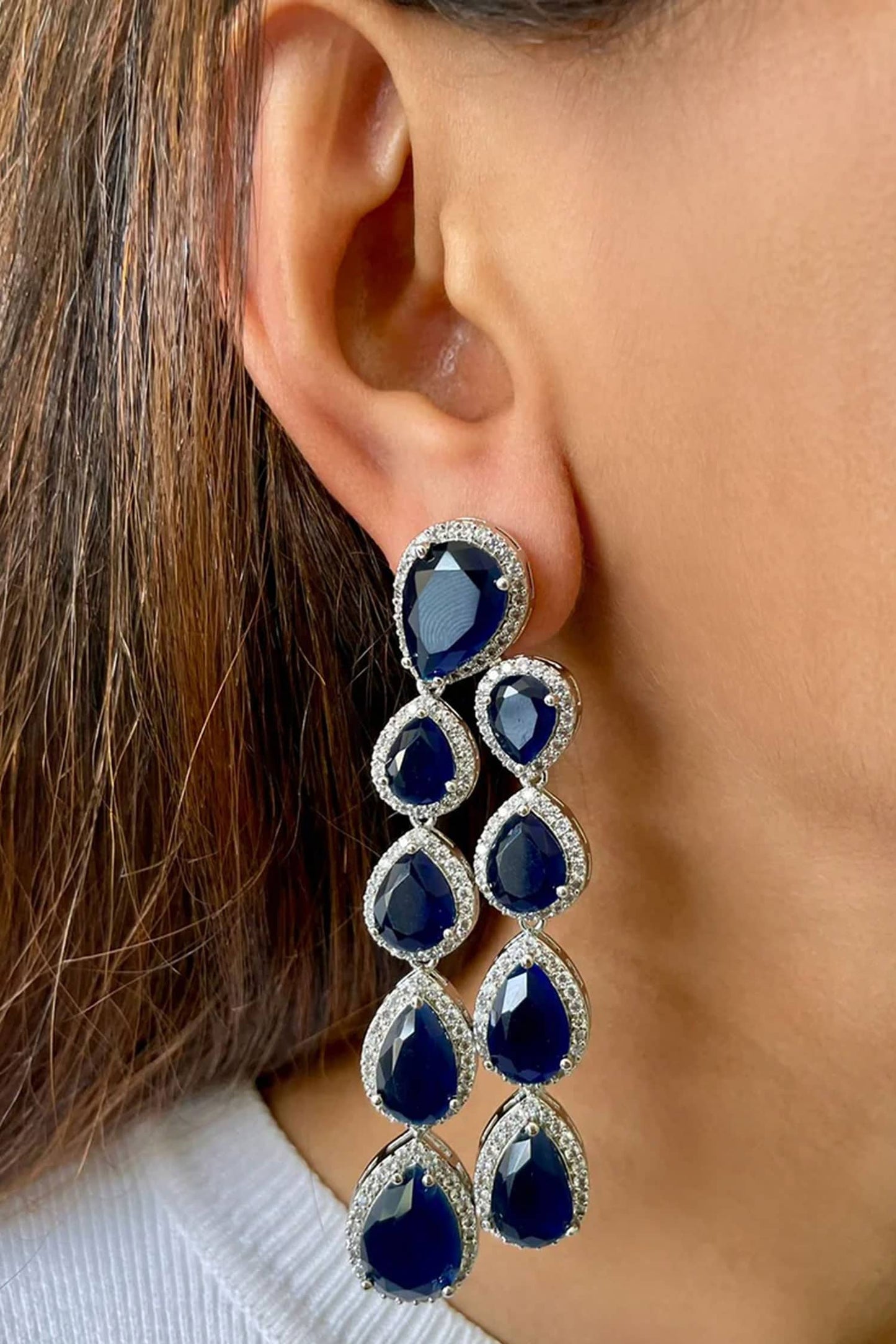 Layered Sapphire Tear Drop Necklace Set