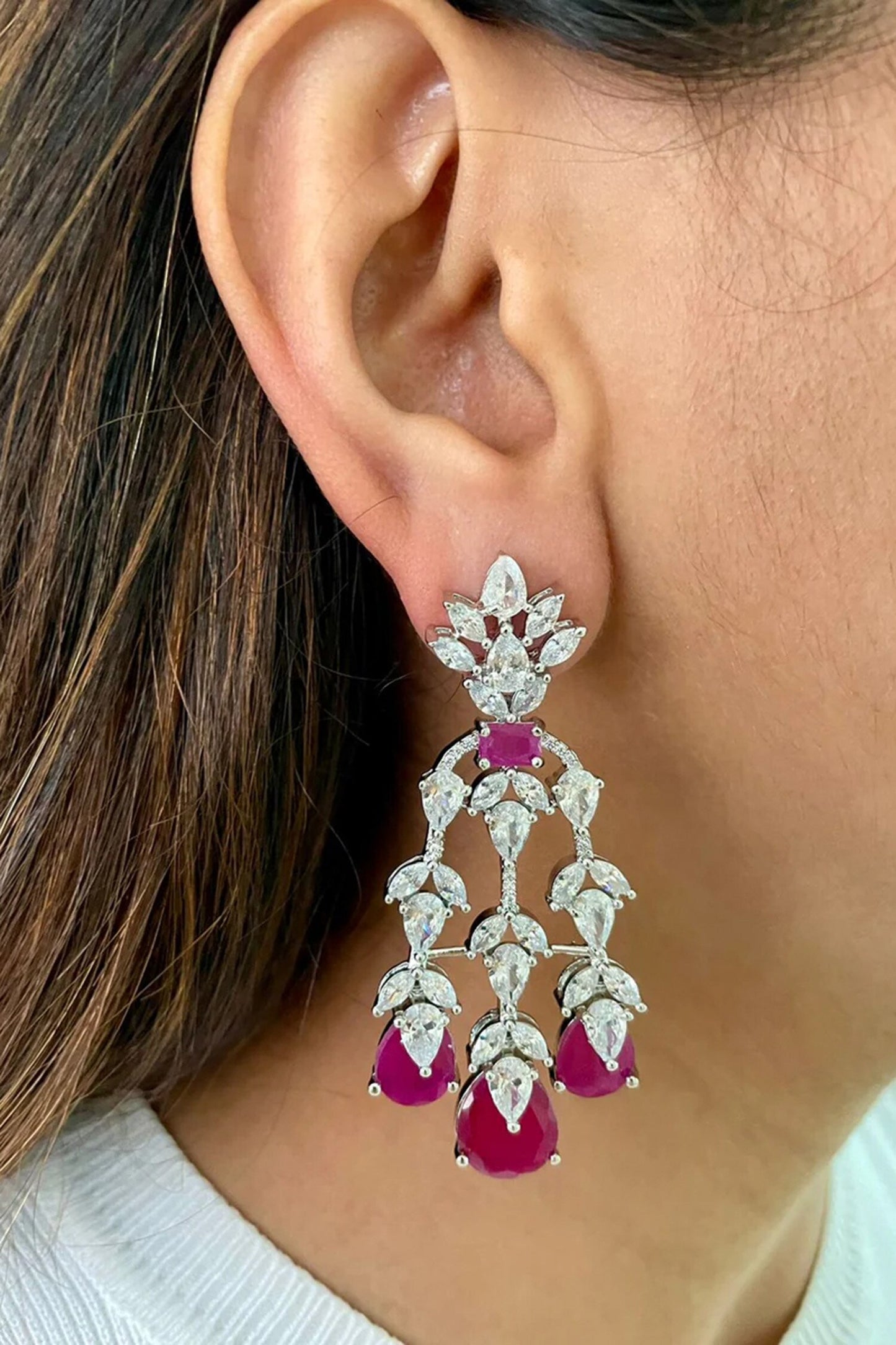 Ruby Embellished Dimonte Tulip Drops Necklace Set