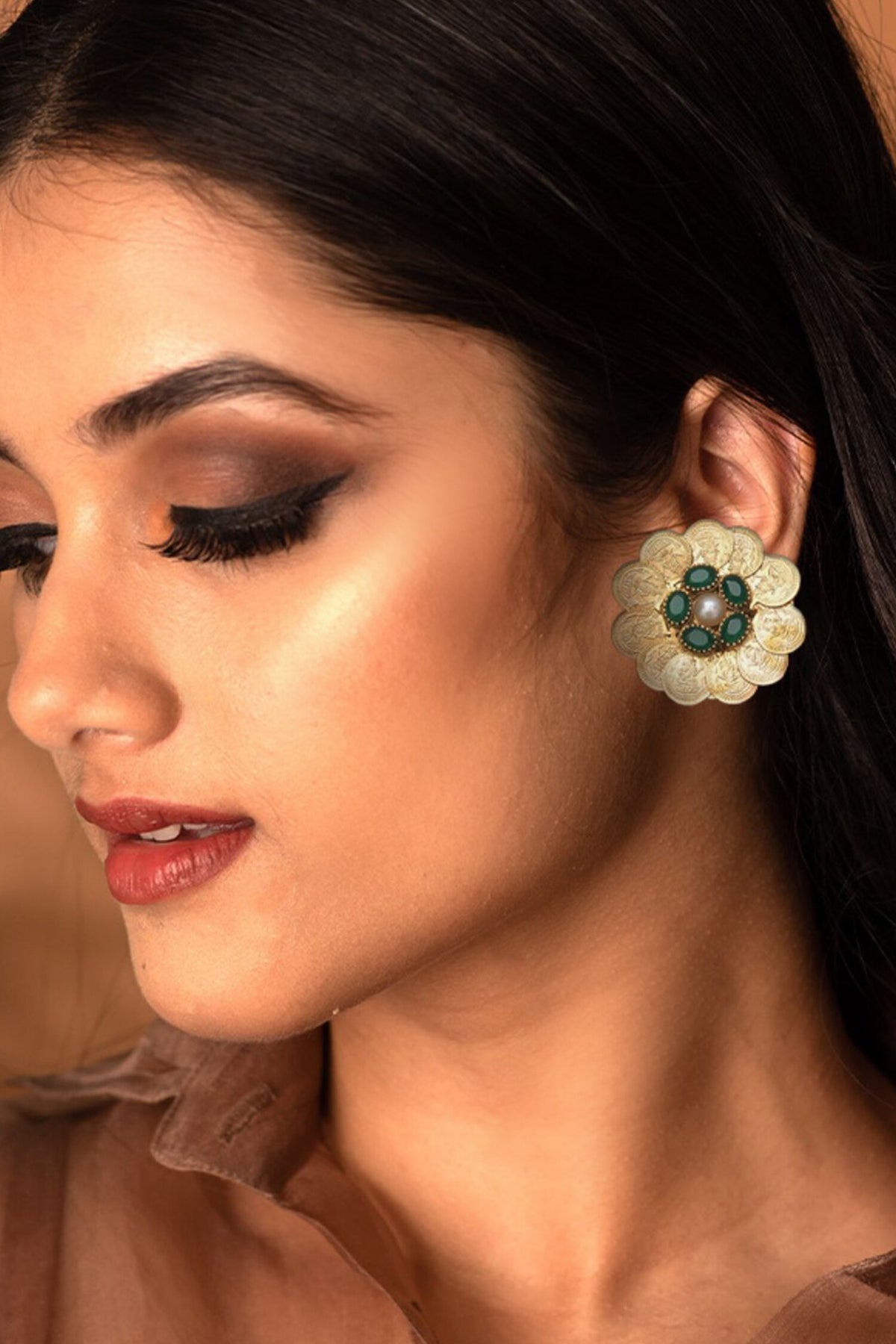 Embossed Floral Carved Studs