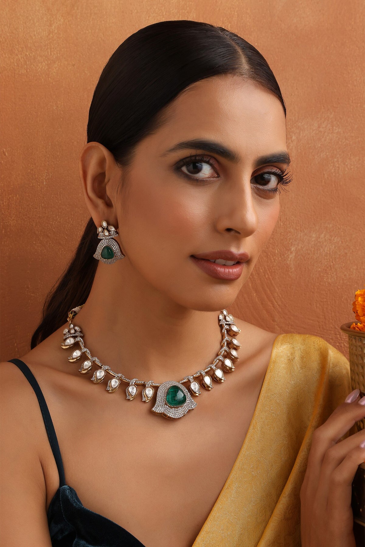 Tribal Teardrop Polki Necklace Set
