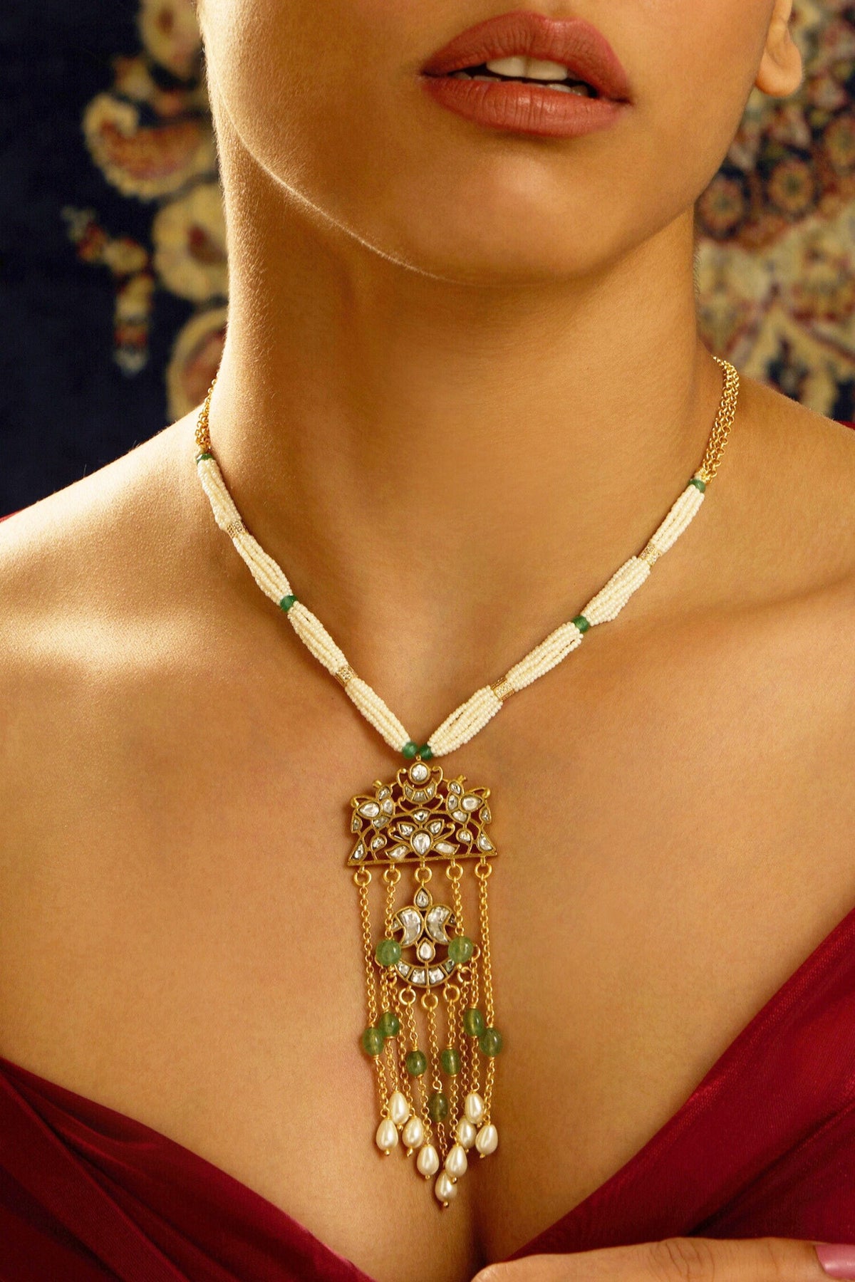 Rajwadi Charm Stone Tassel Pendant Necklace