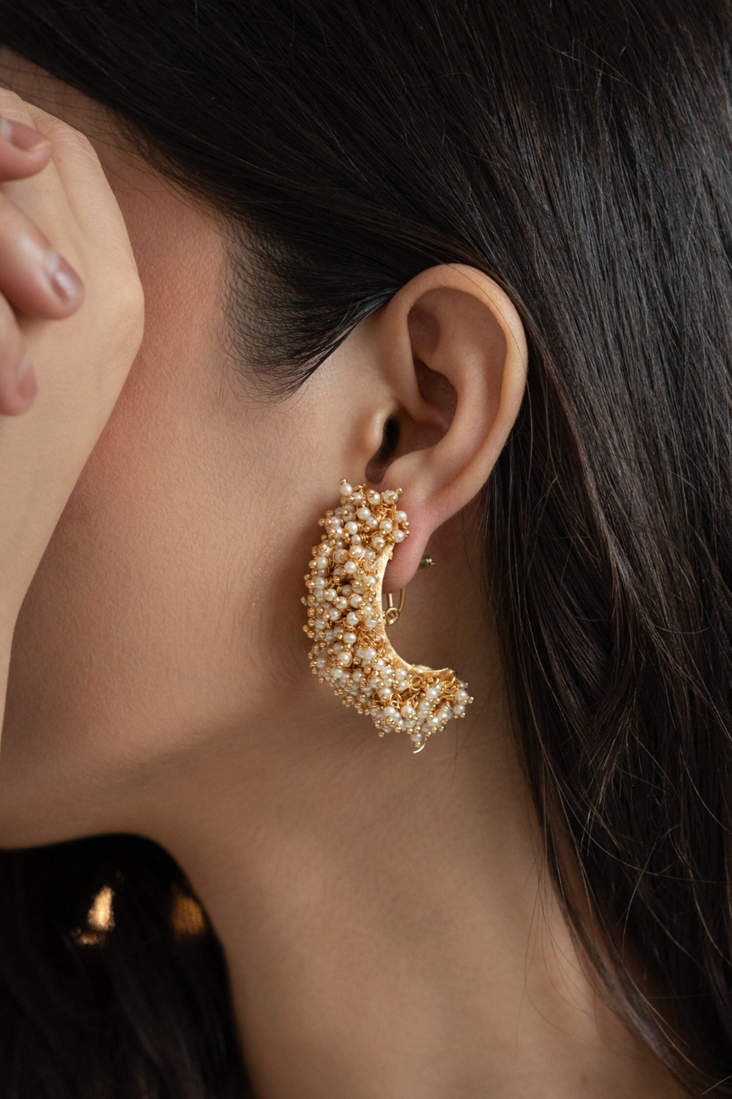 Pearl Tassel Embellished Half Hoops