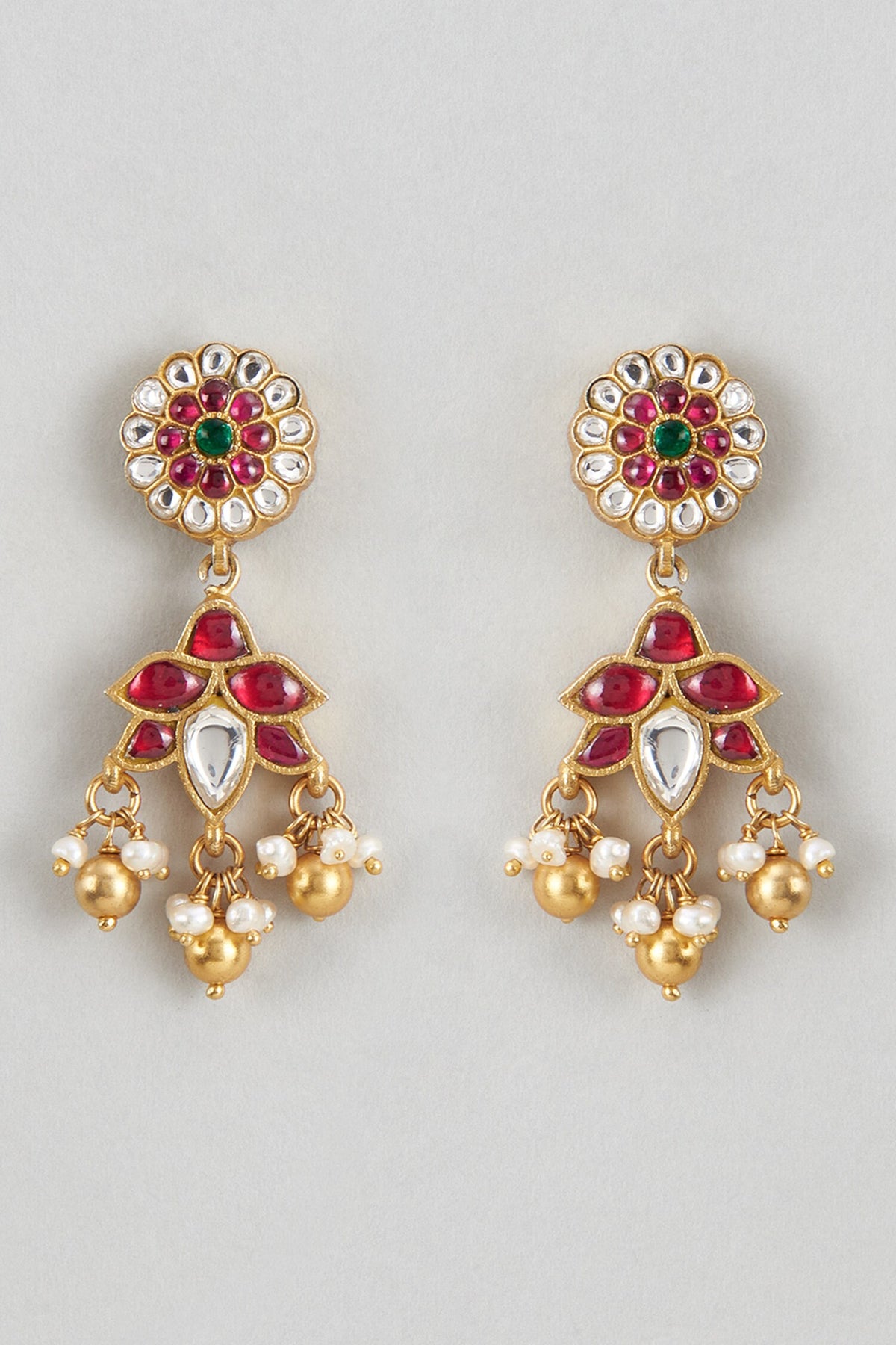 Kundan Stone Embellished Drop Earrings