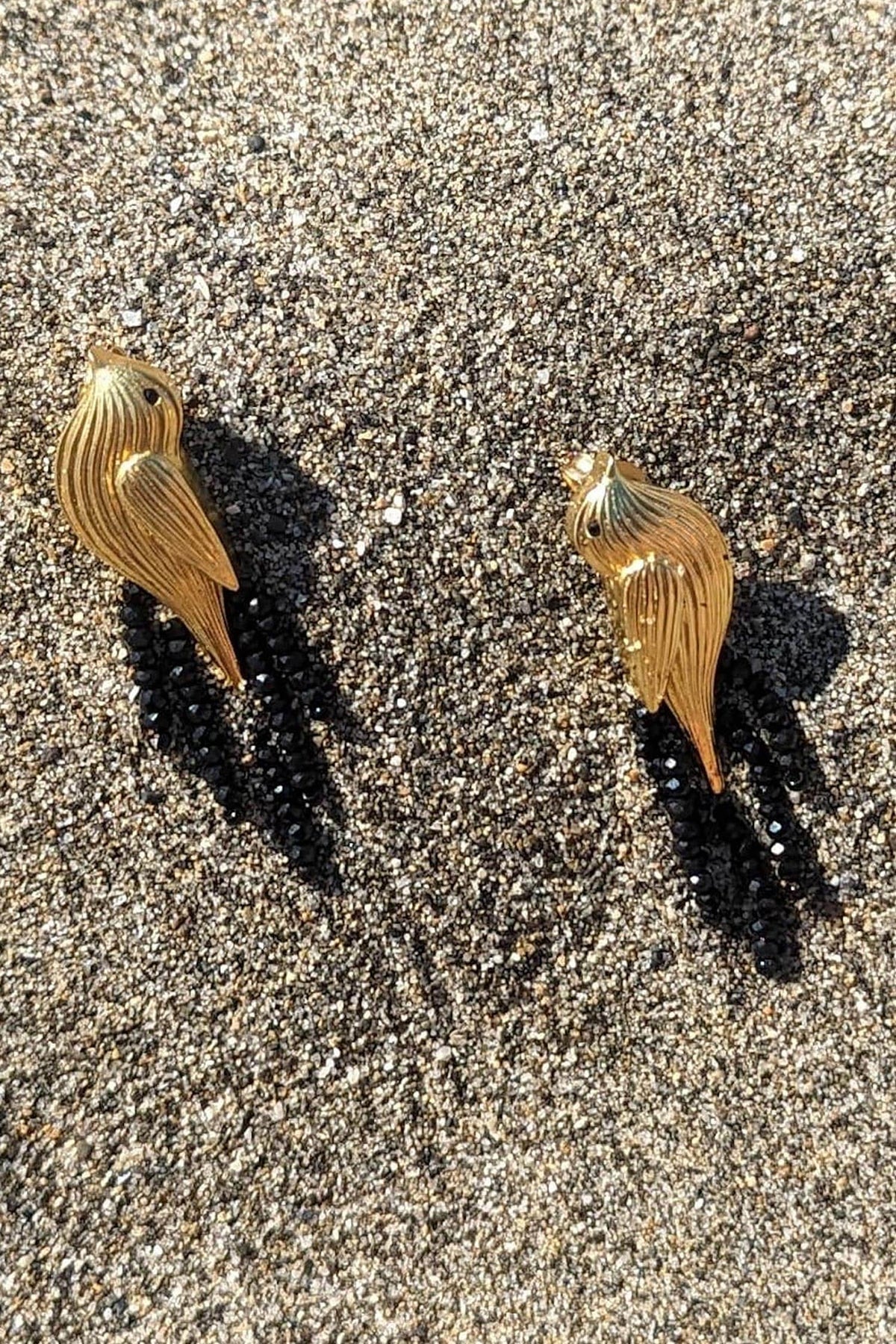 Sparrow Carved Bead Tassel Earrings