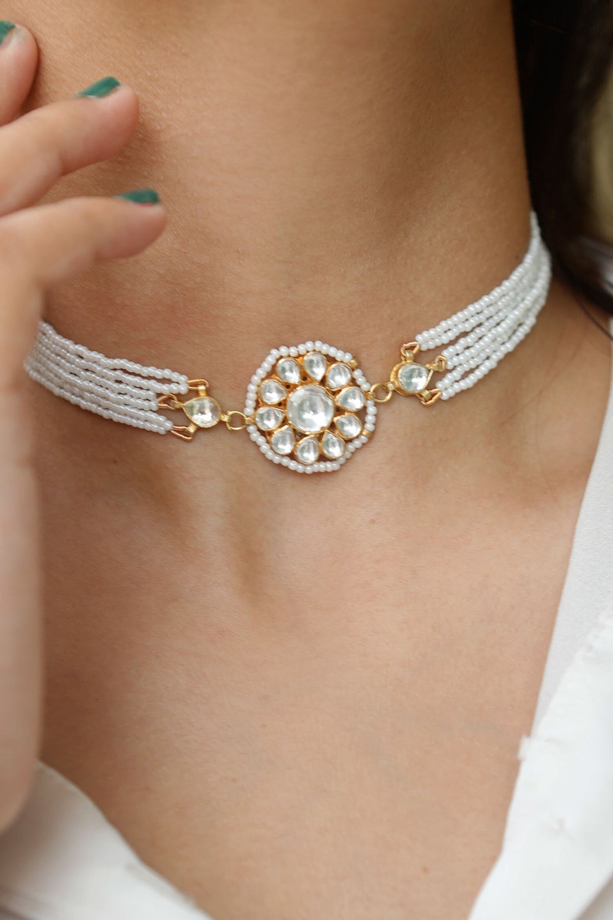 Flower Kundan Pearl Choker