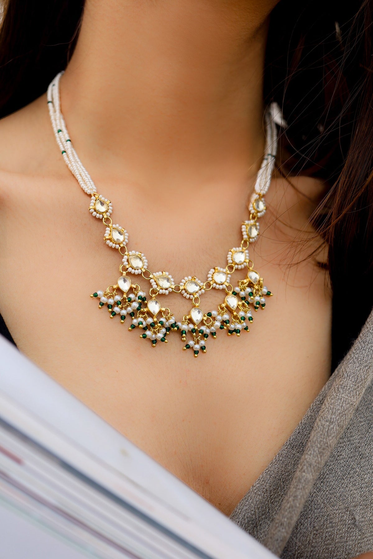 Kundan Pearl Tassel Necklace