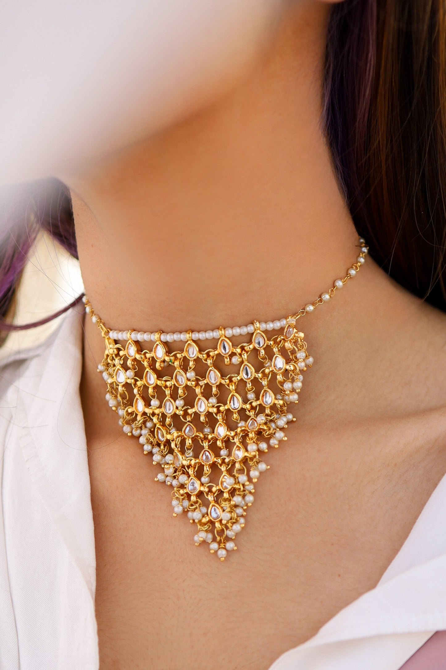 Kundan Pearl Drop Necklace