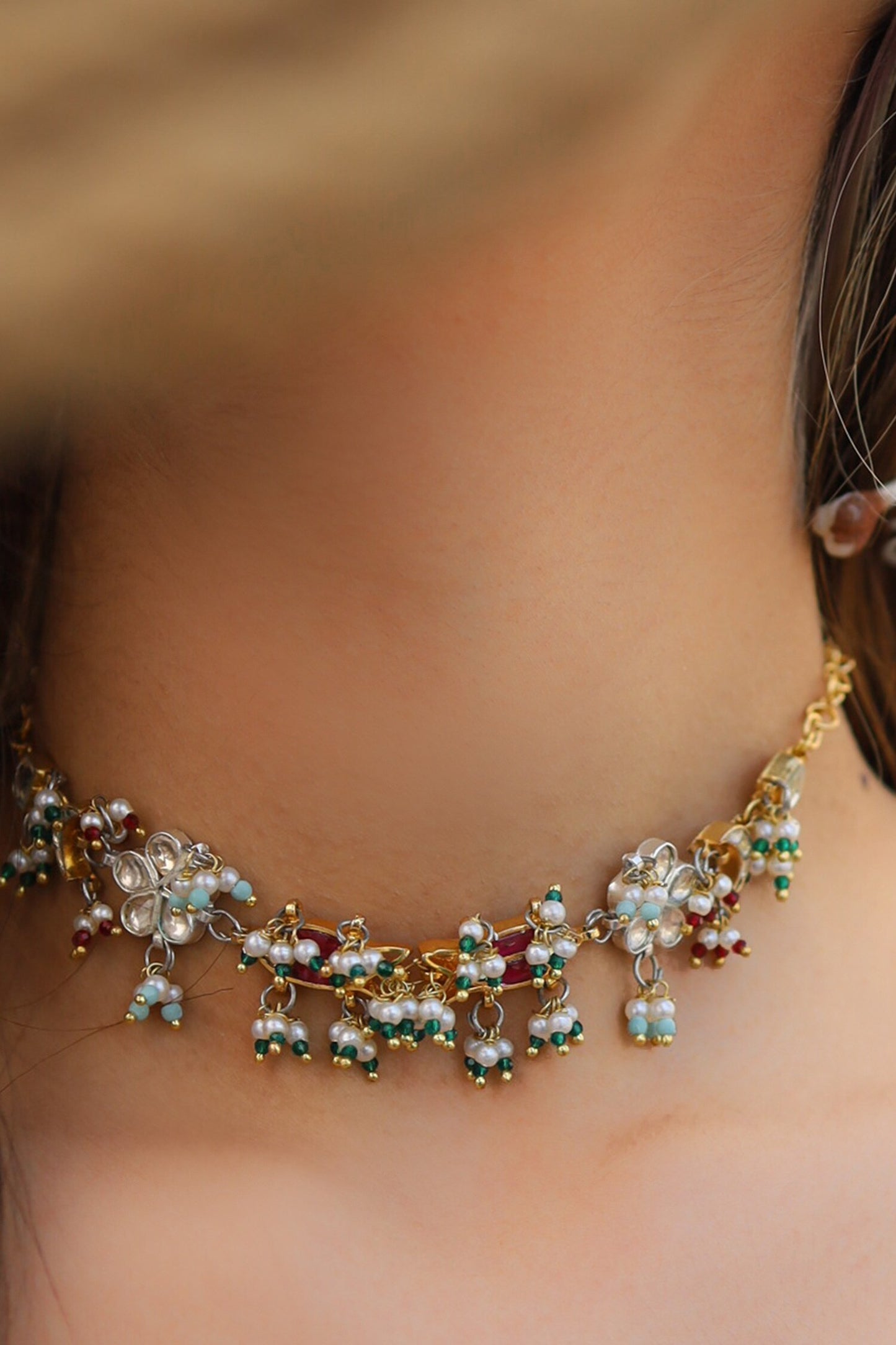 Kundan & Pearl Embellished Choker Necklace
