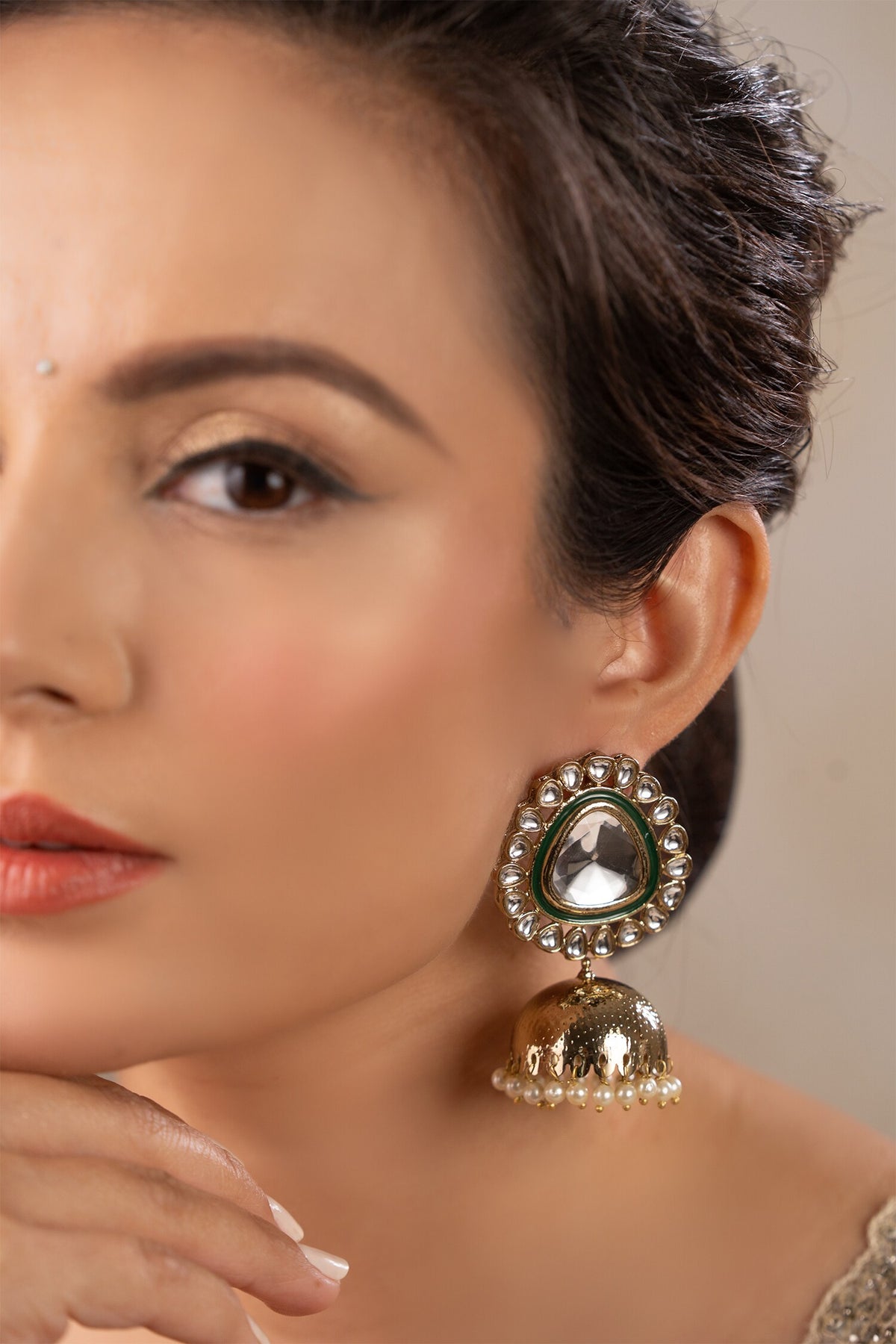 Kritika Kundan Polki Stone Embellished Jhumkas