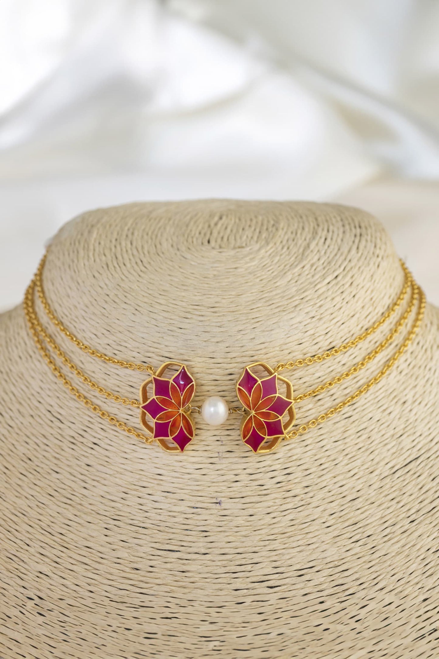 Flora Motif Enamelled Choker Necklace
