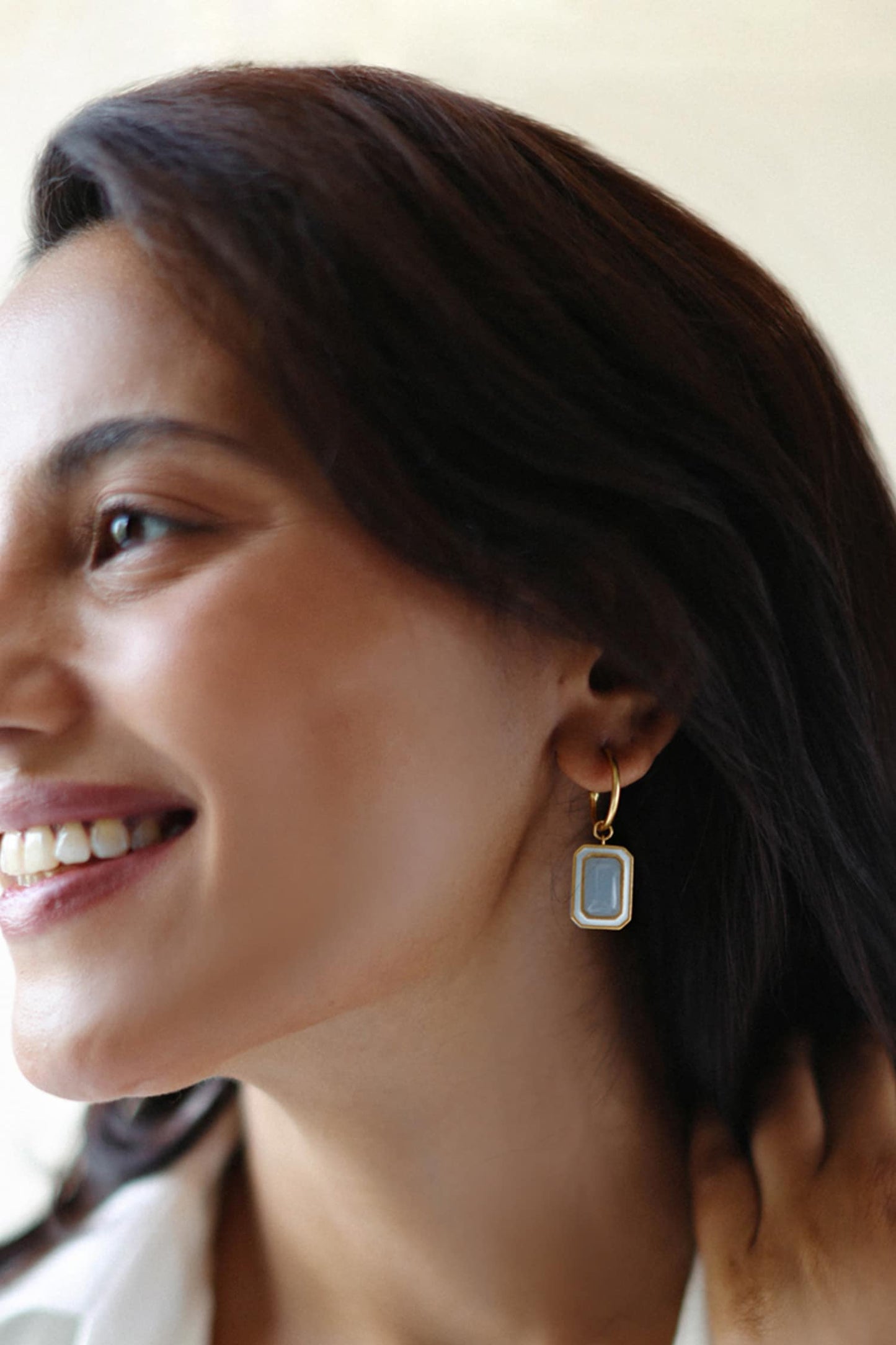 Gold Plated Blue Calcedony Danglers