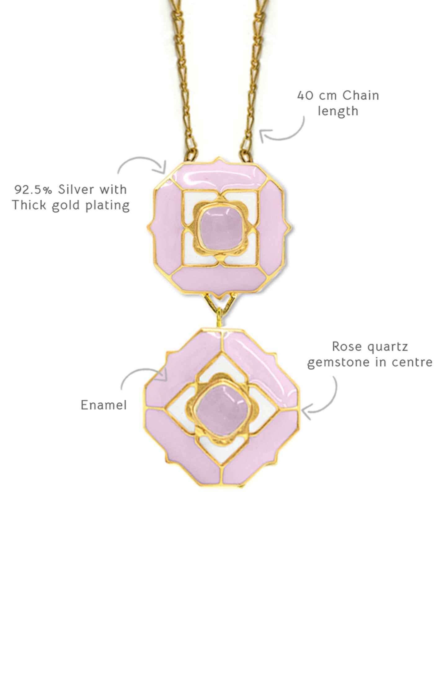 Geometric Rose Quartz Pendant Necklace