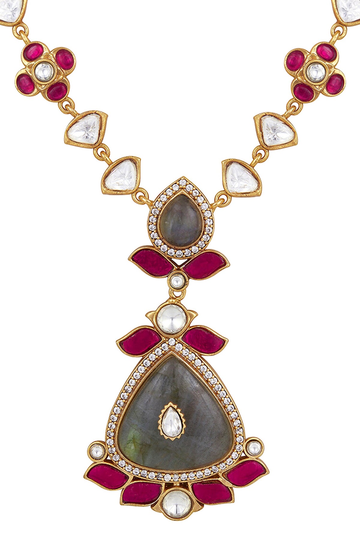 Floral Moissanite Polki Necklace Set