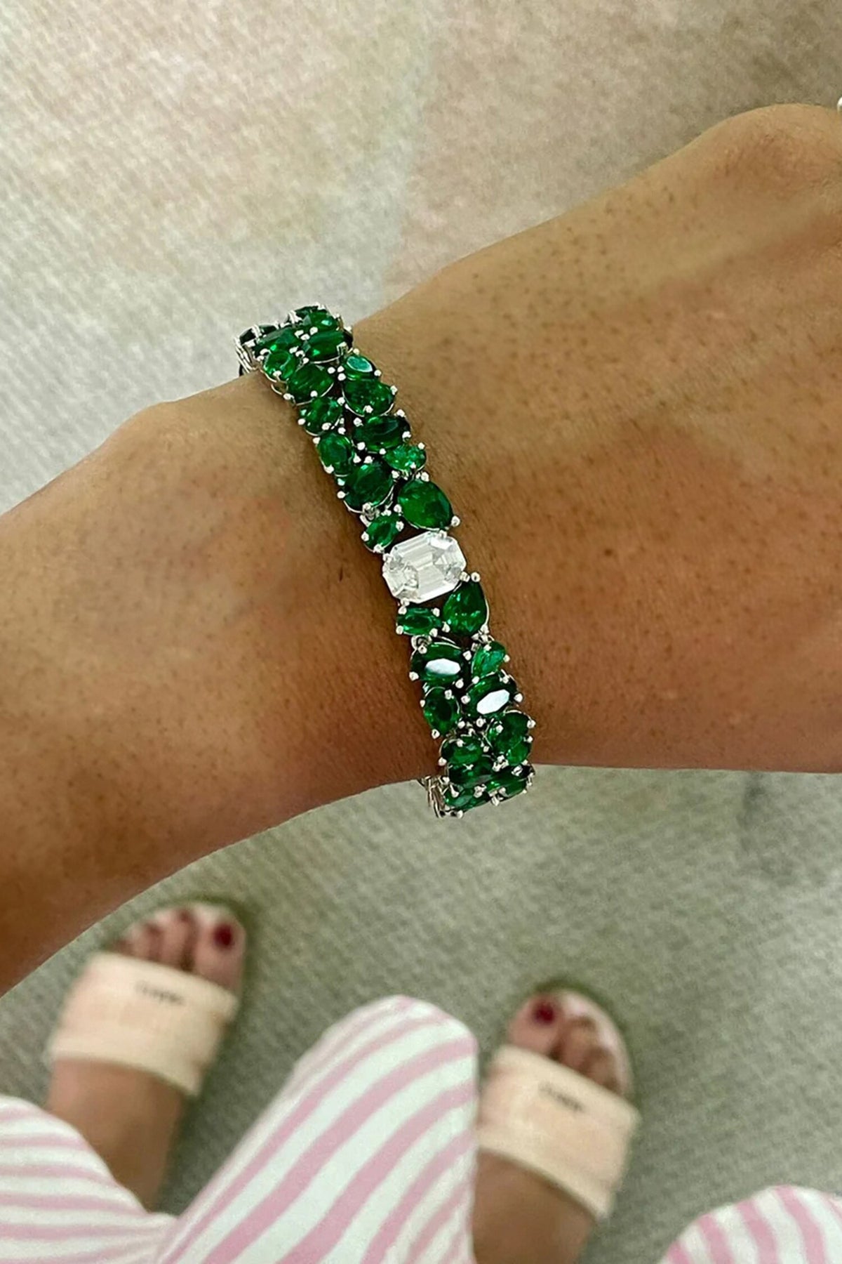 Faux Diamond Emerald Necklace Set