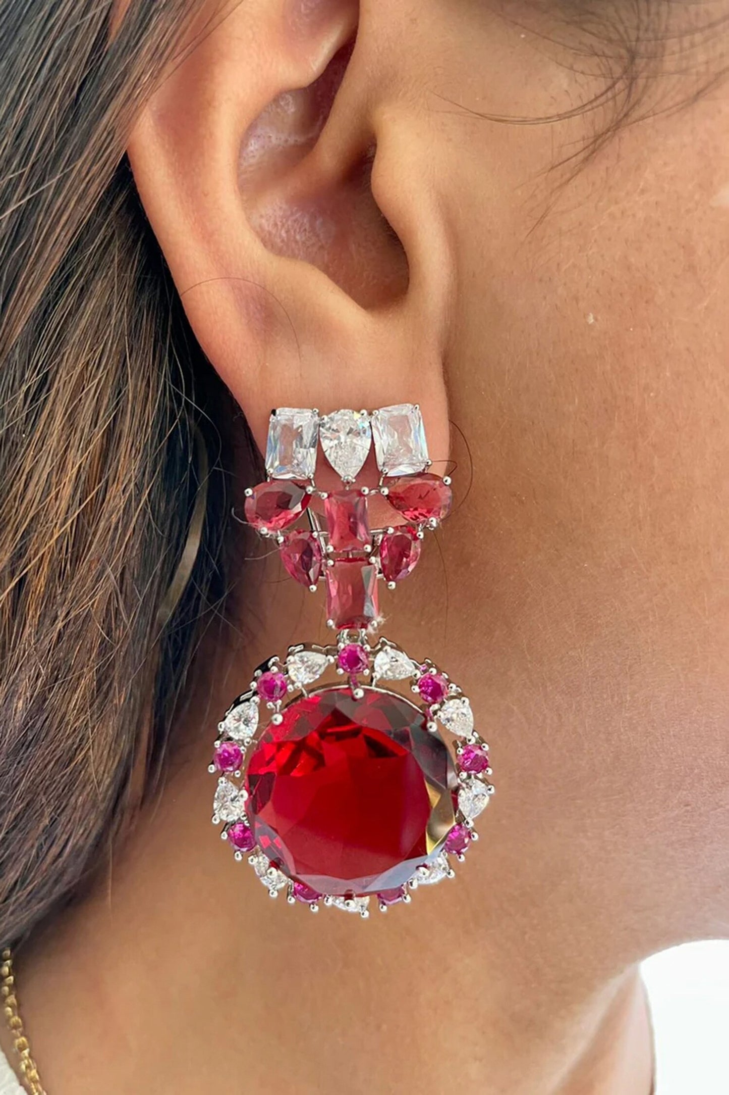 Ruby & Faux Diamond Necklace Set