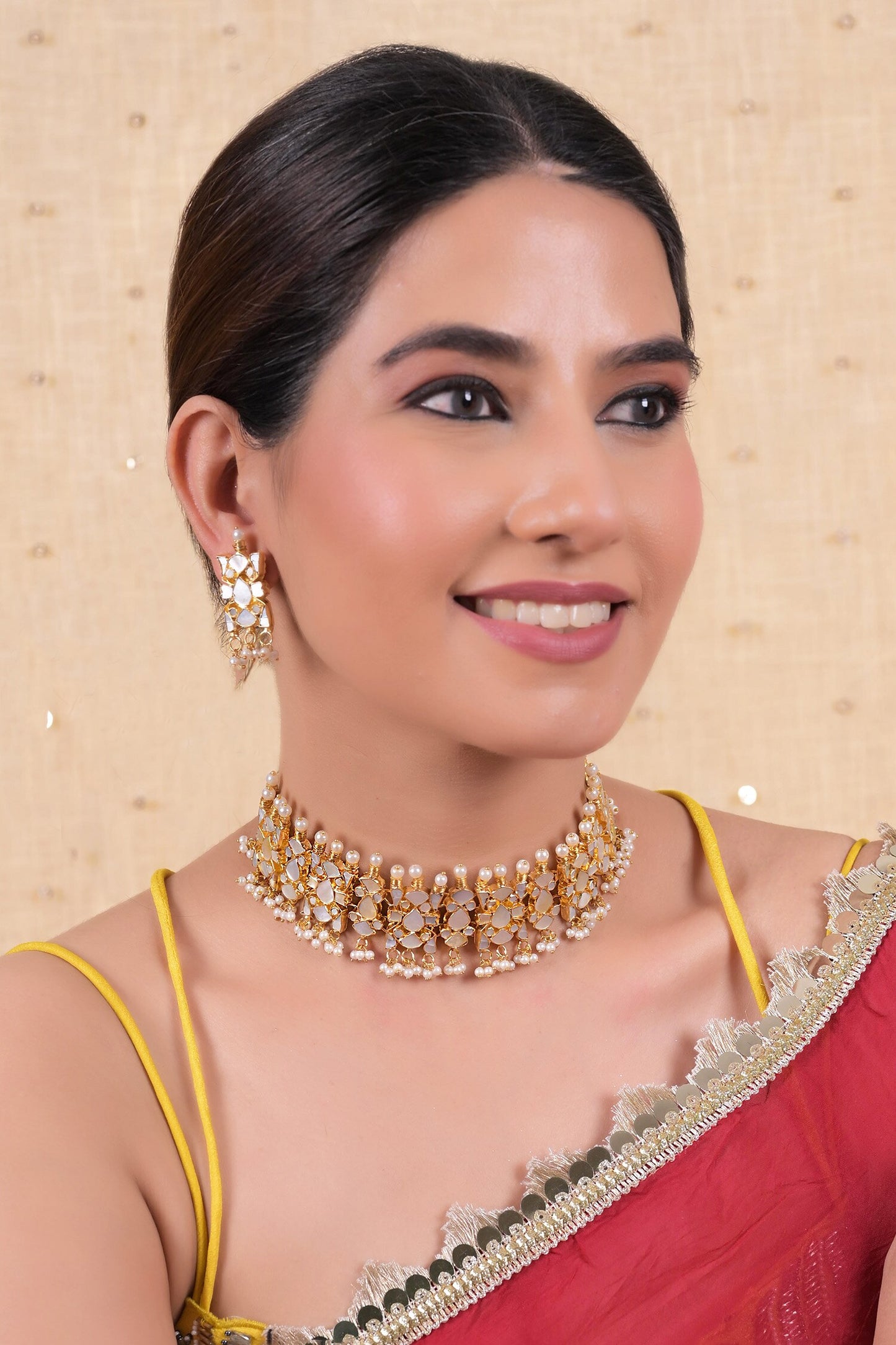 Gold Plated Abstract Motif Choker Set