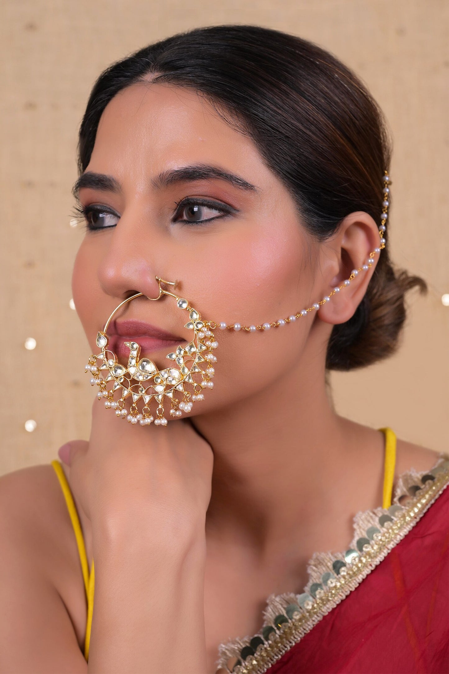 Kundan Pearl Nose Ring