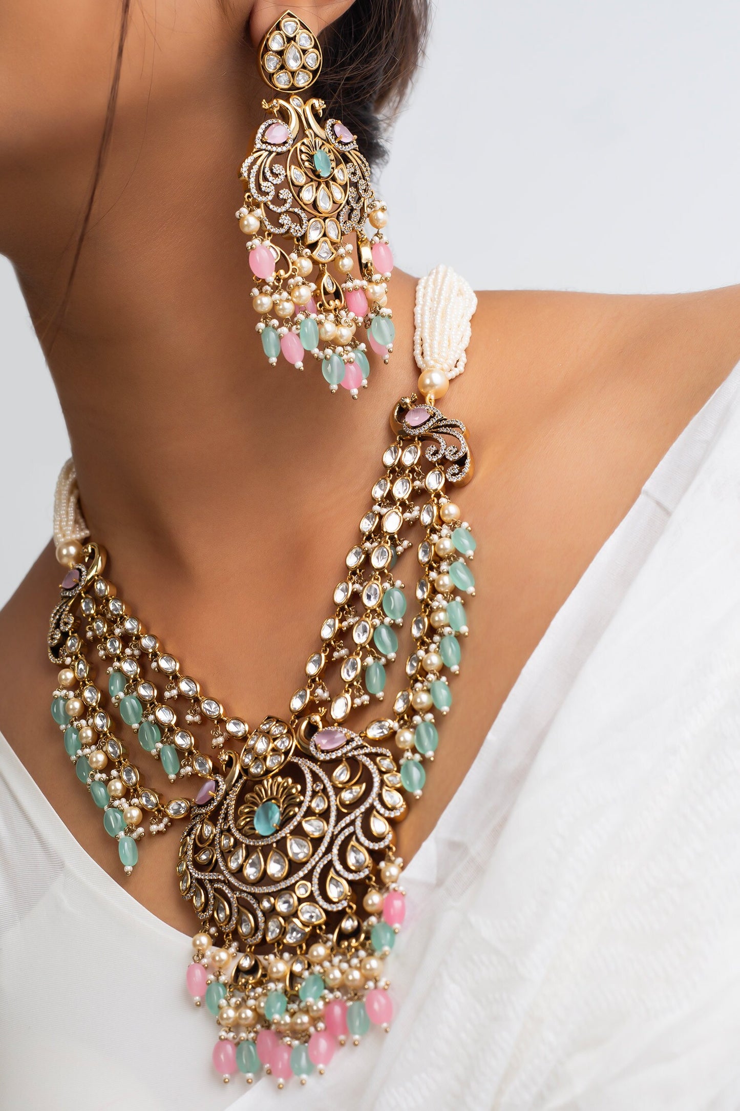 Multi Color Stone Embellished Necklace Set