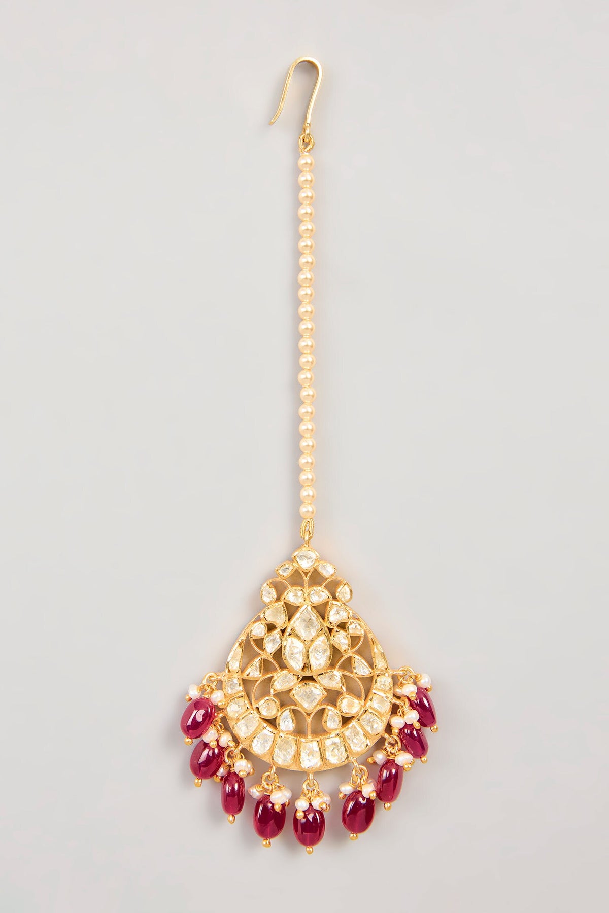 Red Moissanite Polki Maangtikka
