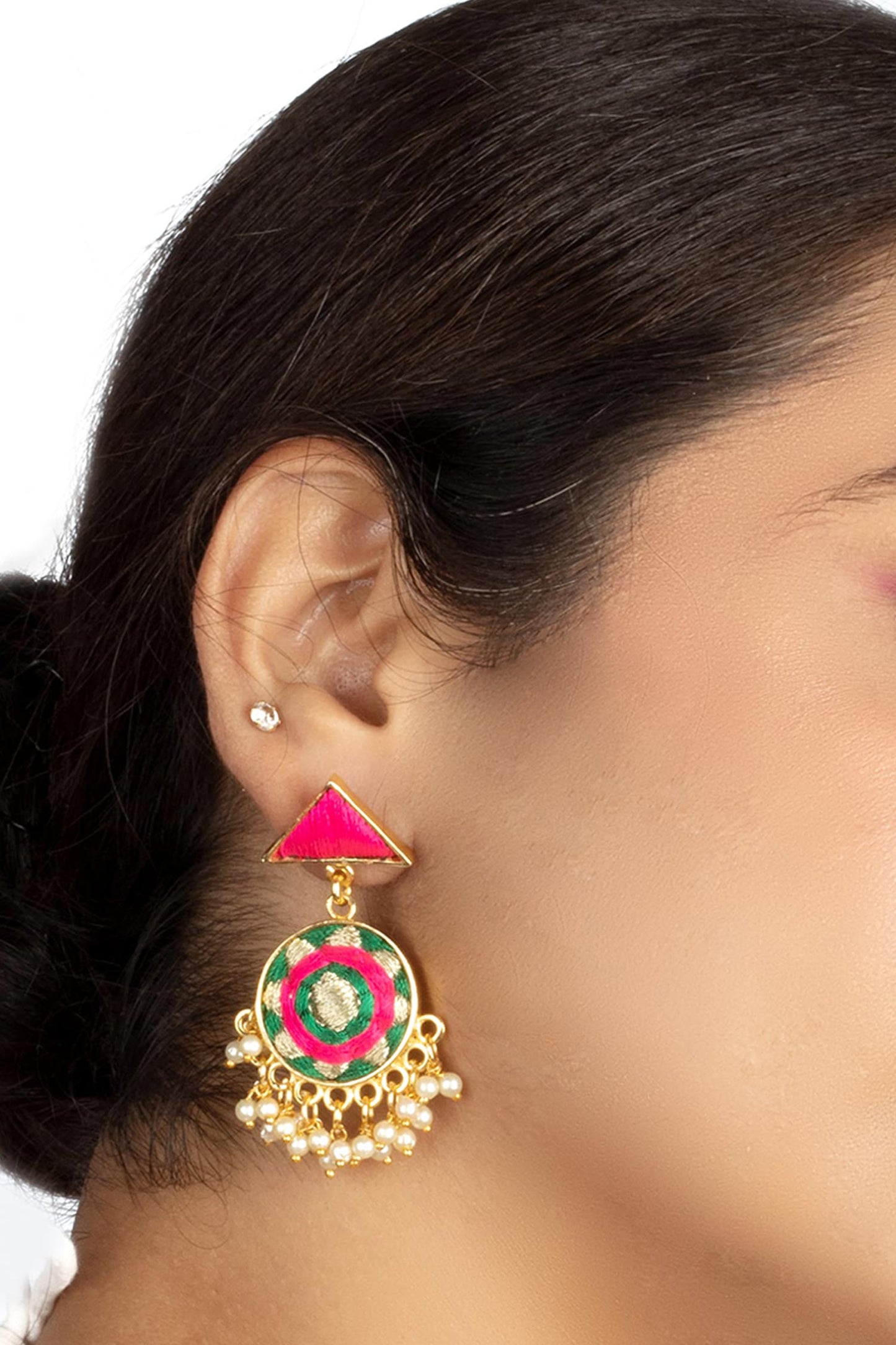 Circular Thread Embroidered Earrings