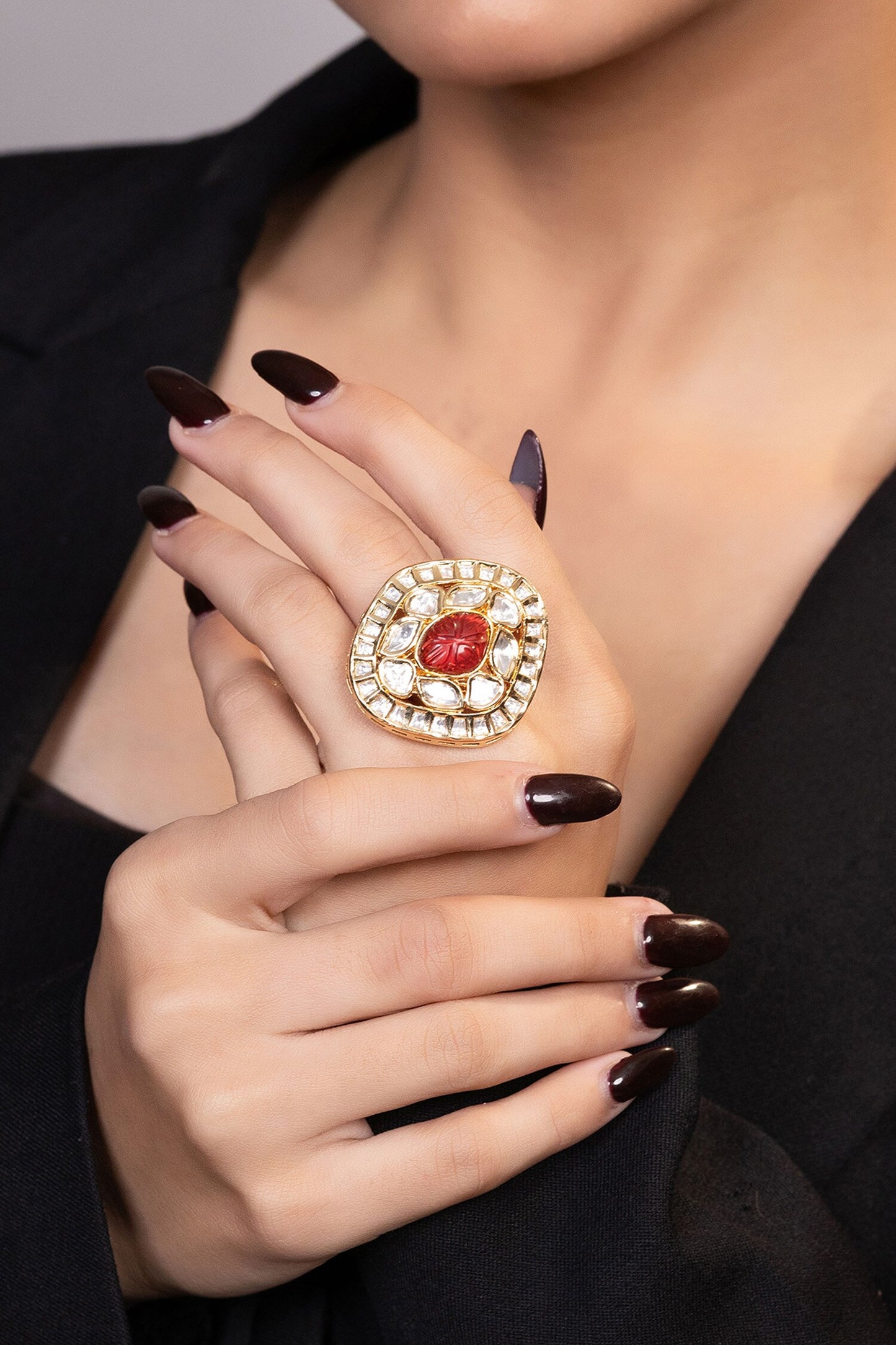 Kundan & Bead Embellished Ring