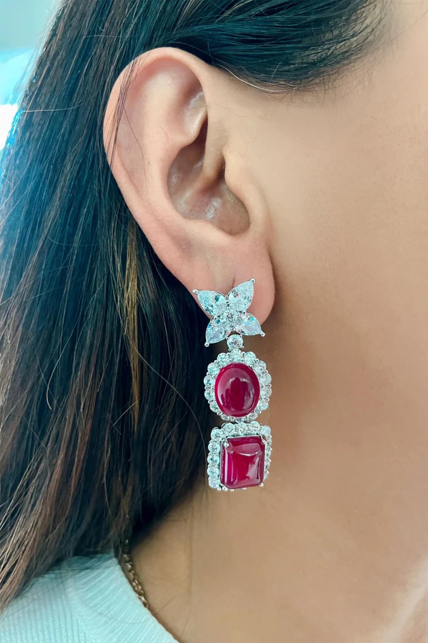 Ruby Diamond Floral Necklace & Earring Set