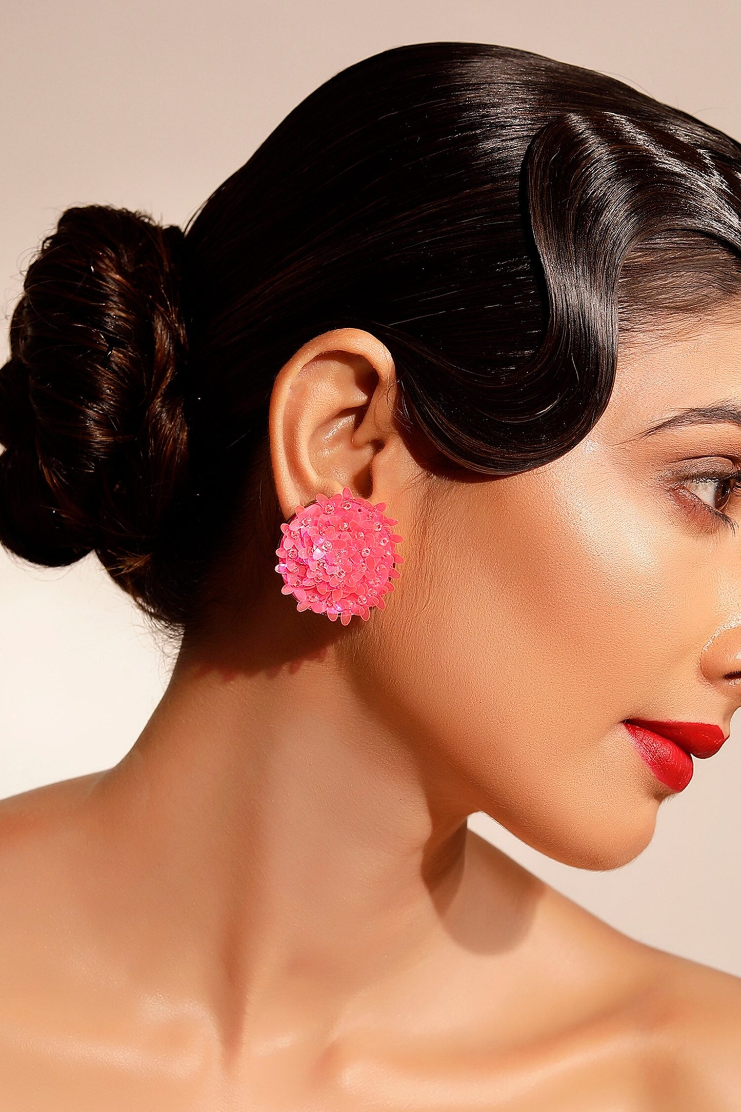 Pink Sequin Embellished Stud Earrings