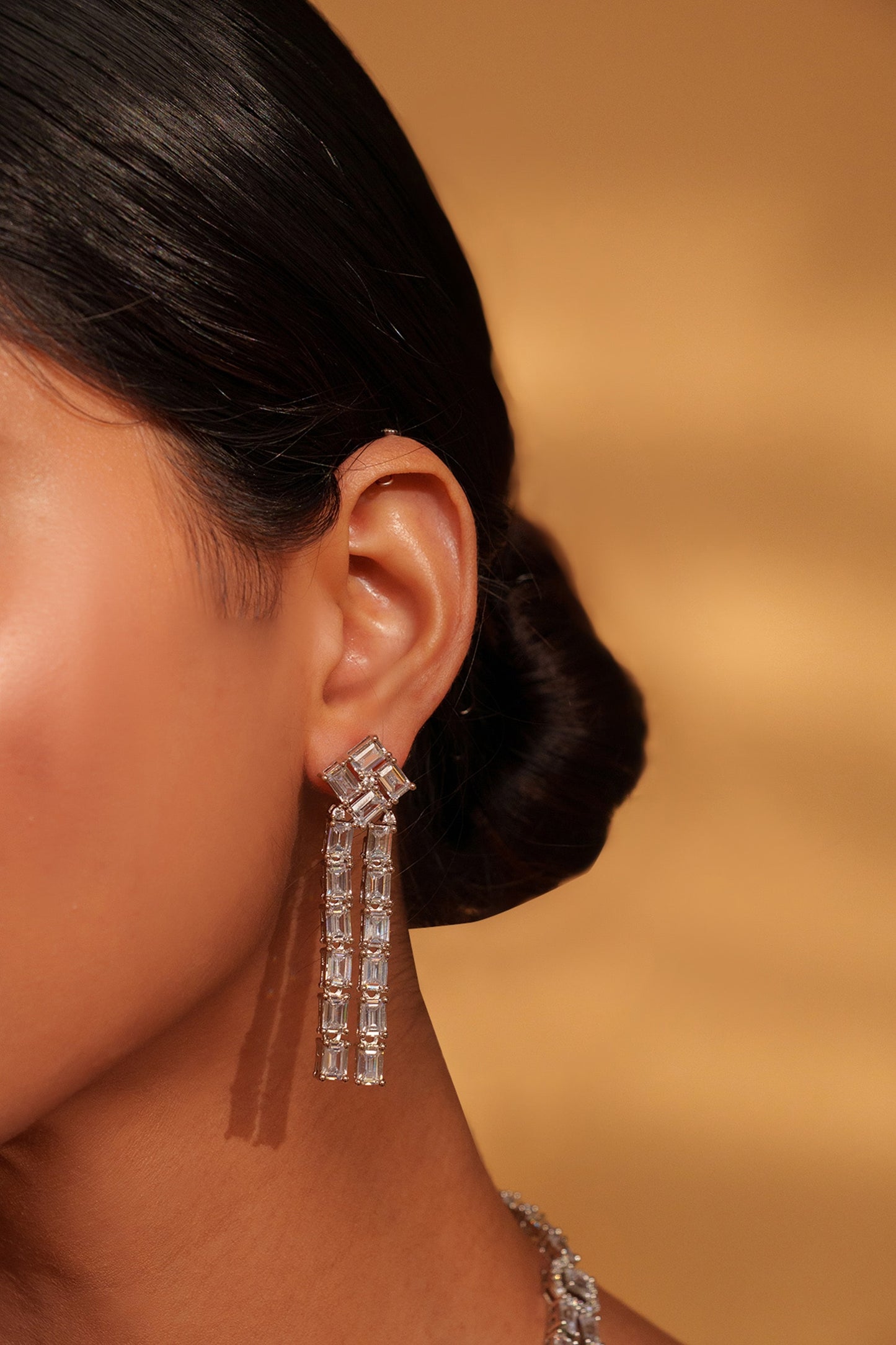 Faux Diamond Layered Necklace & Earring Set