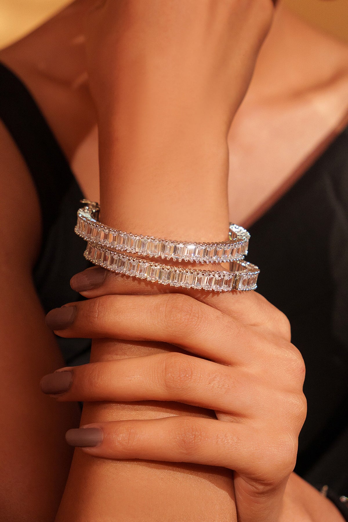 Faux Diamond Embellished Bangles Set