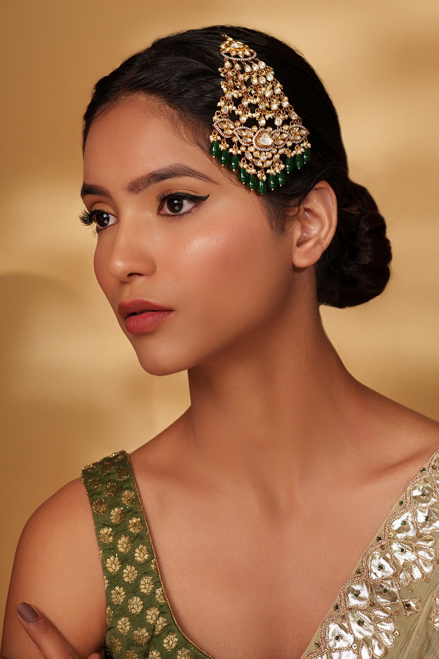 Gold Polki Studded Bead Drop Passa