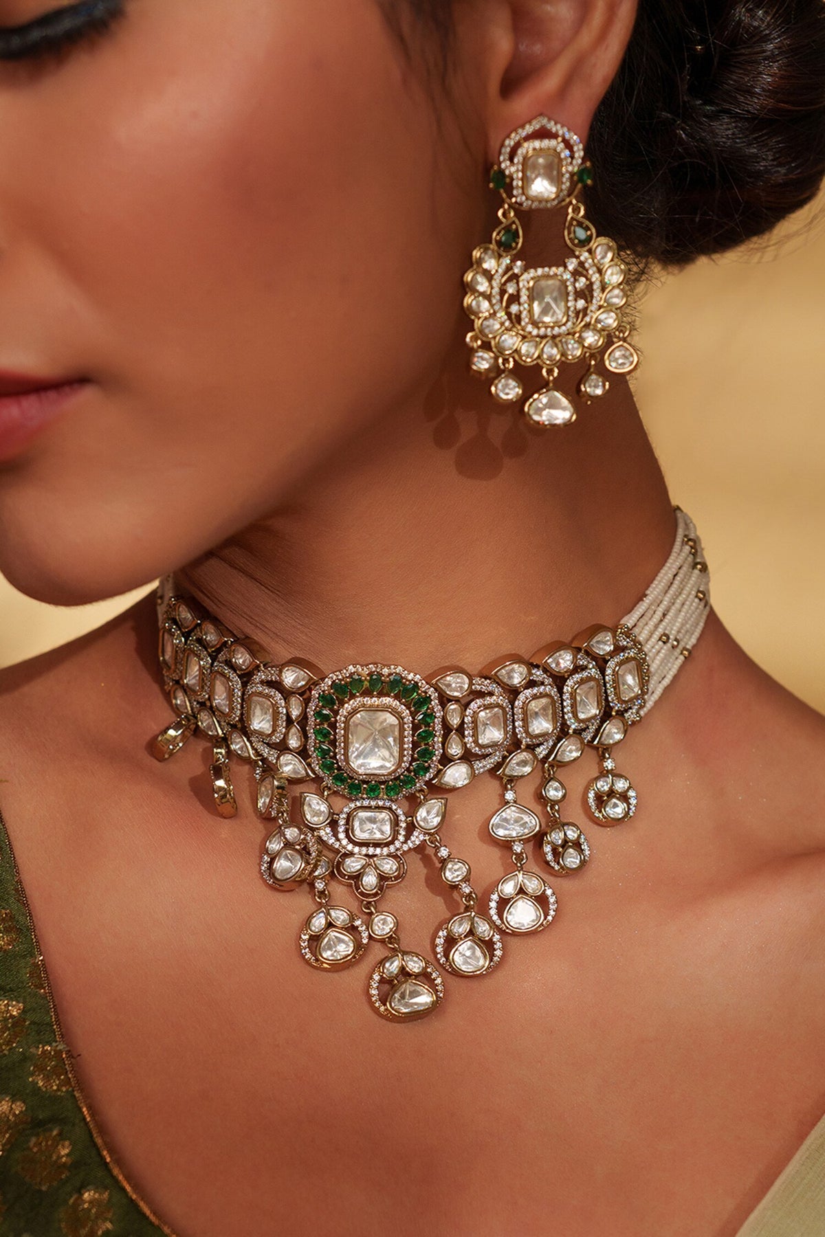 Gold Kundan Polki Jewellery Set
