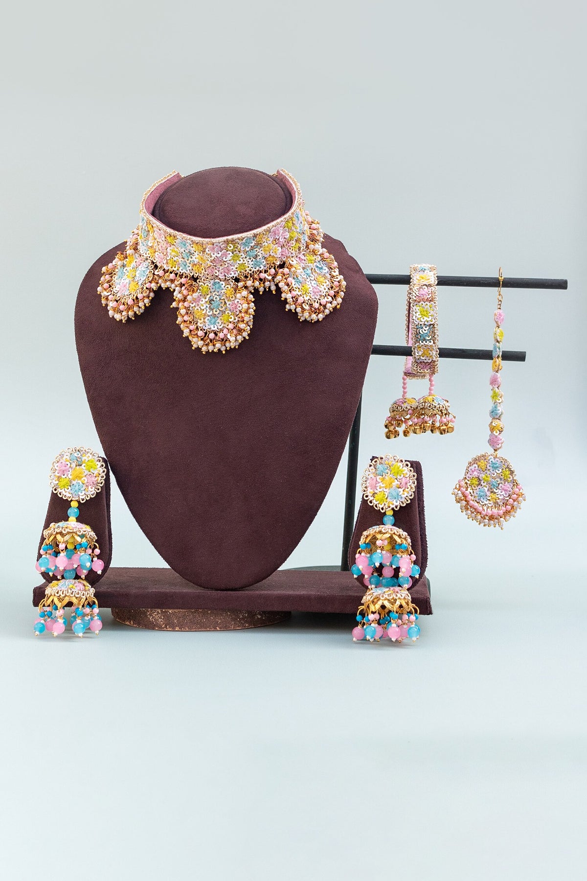 Multi Color Floral Embroidered Jewellery Set