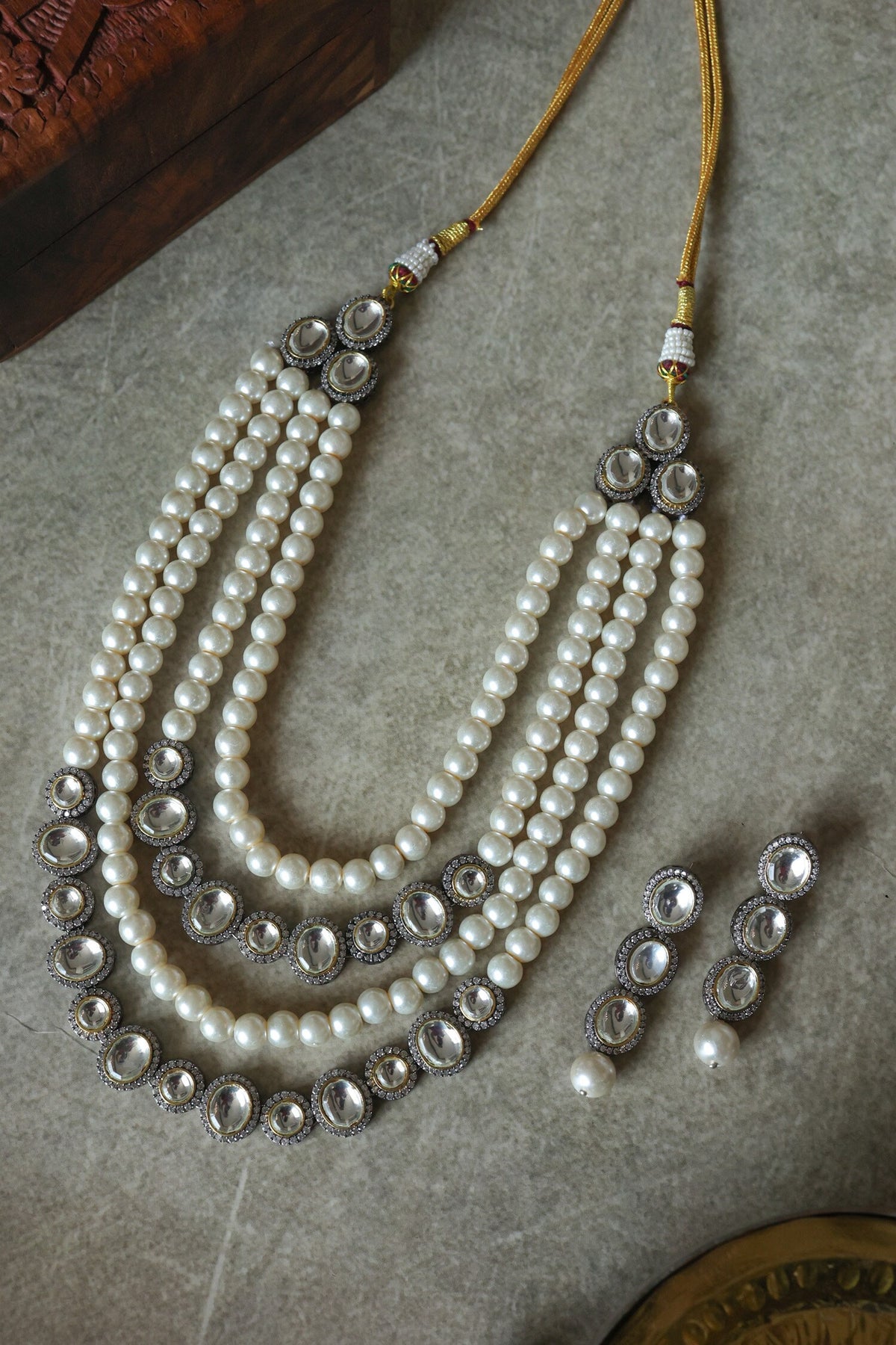 Layered Polki Pearl Necklace Set